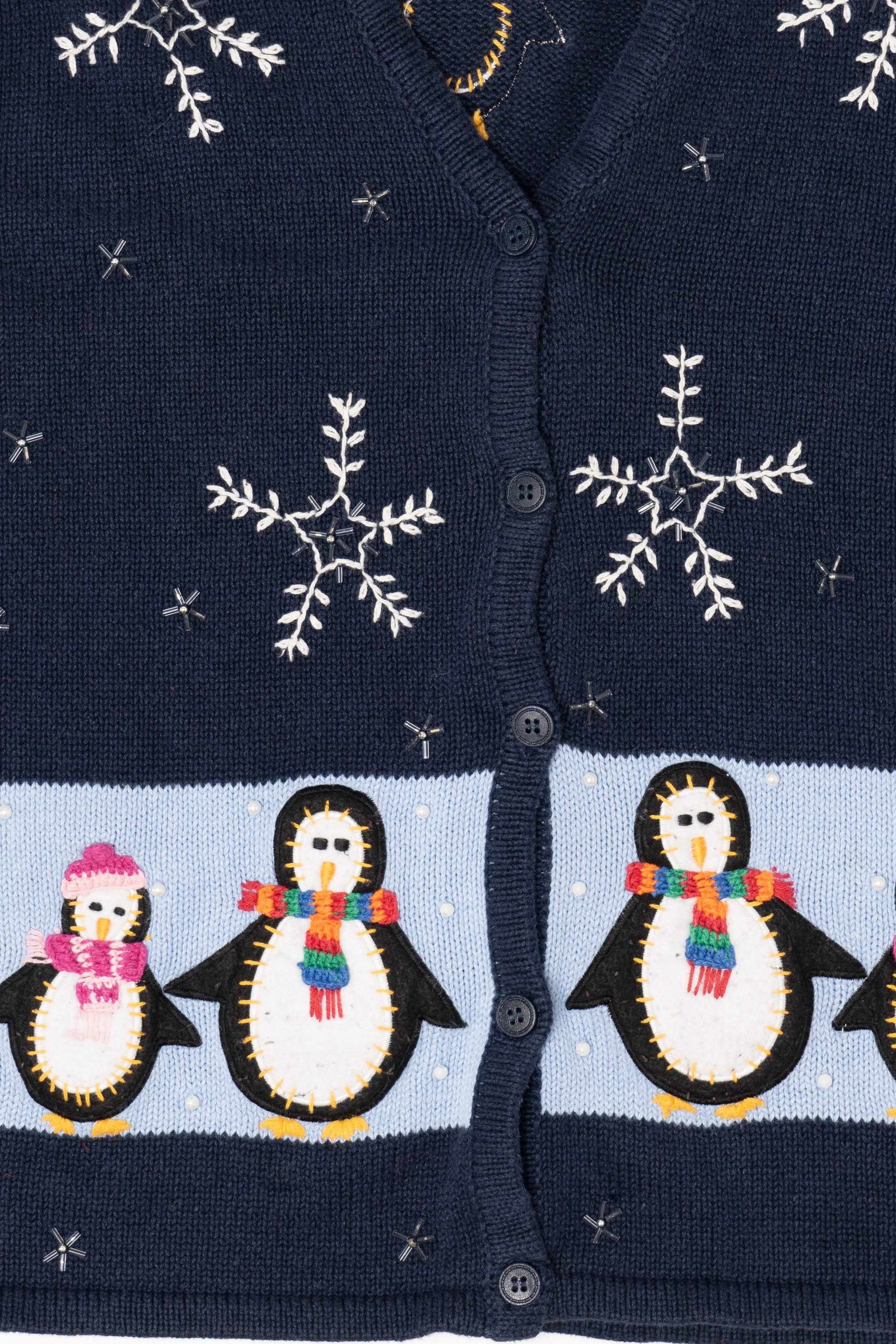 Vintage Navy Blue Bobbie Brooks Penguins Ugly Christmas Vest (1990s)