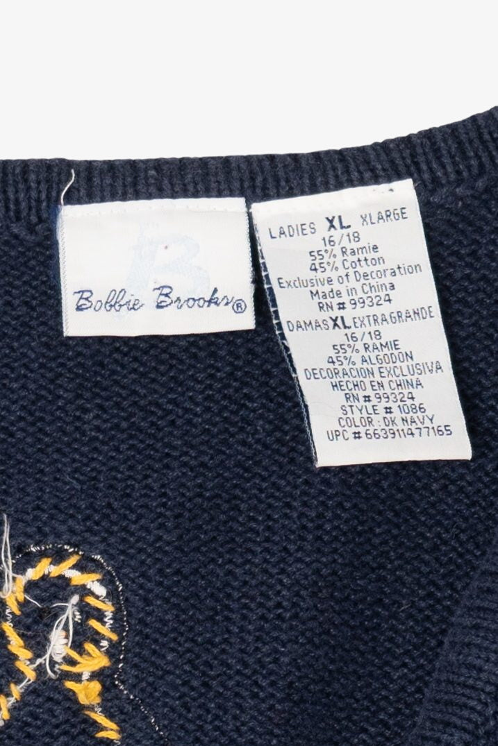 Vintage Navy Blue Bobbie Brooks Penguins Ugly Christmas Vest (1990s)