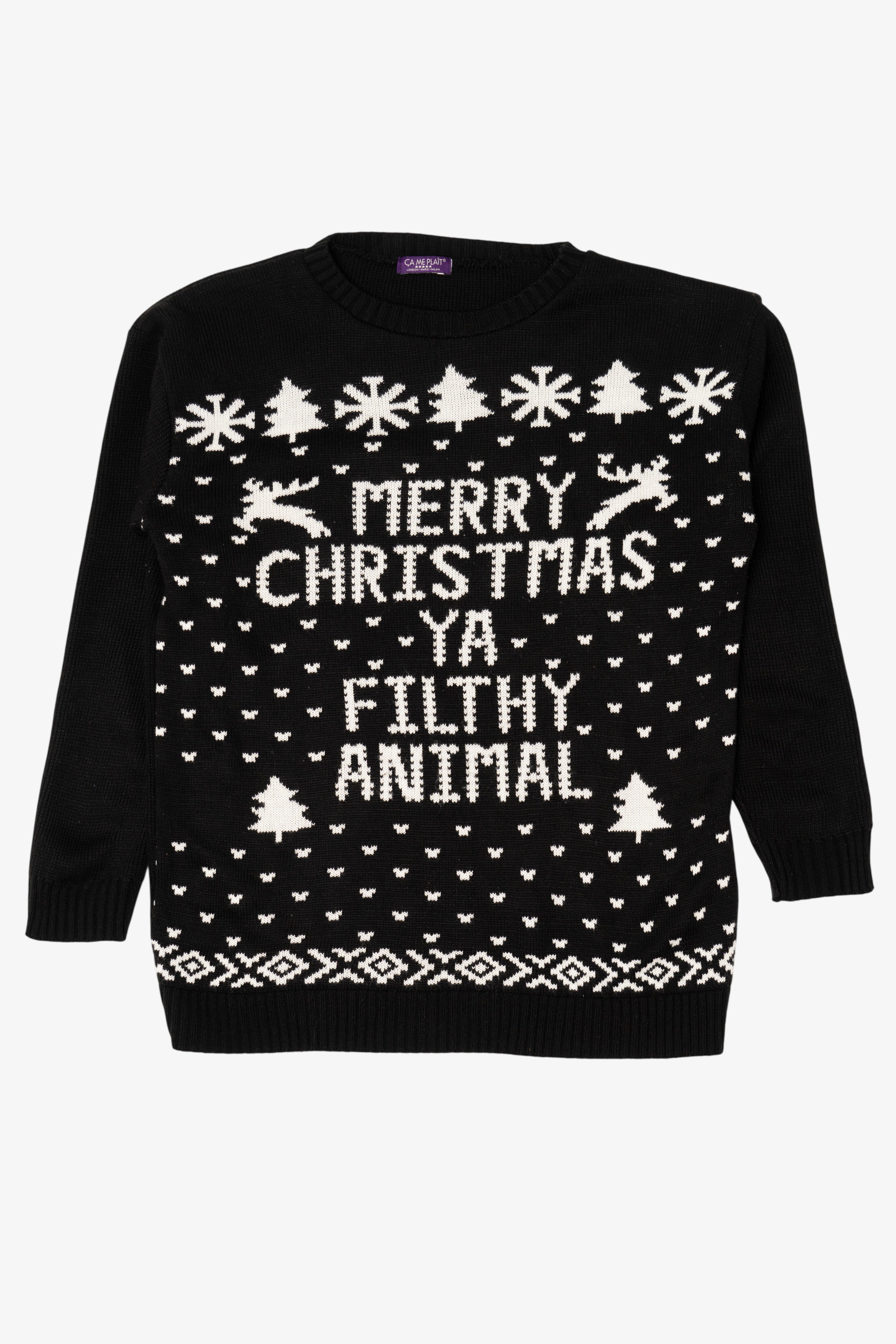 Black "Merry Christmas Ya Filthy Animal" Ugly Christmas Pullover (2010s)