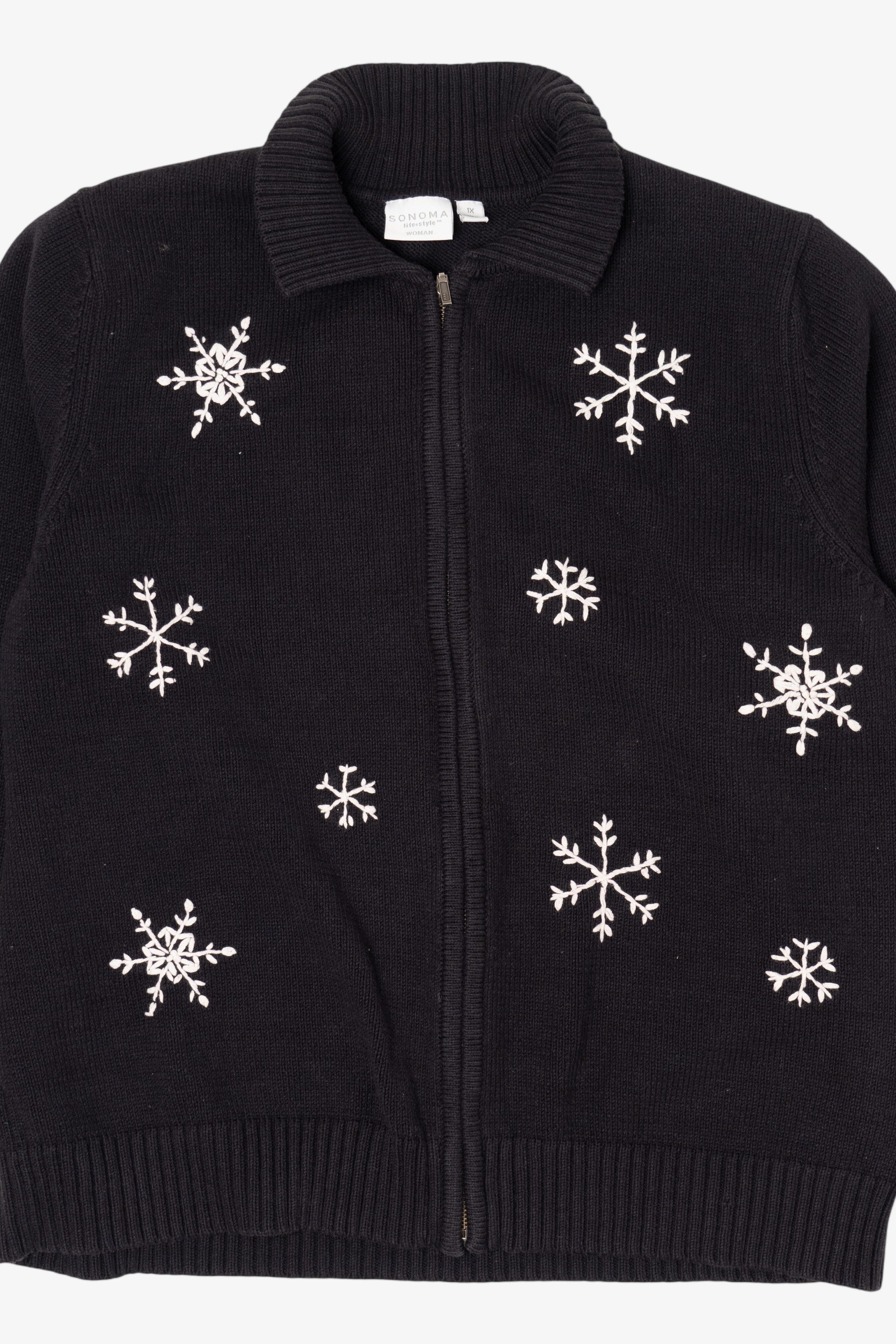 Vintage Black Sonoma Snowflakes Ugly Christmas Cardigan (2000s)