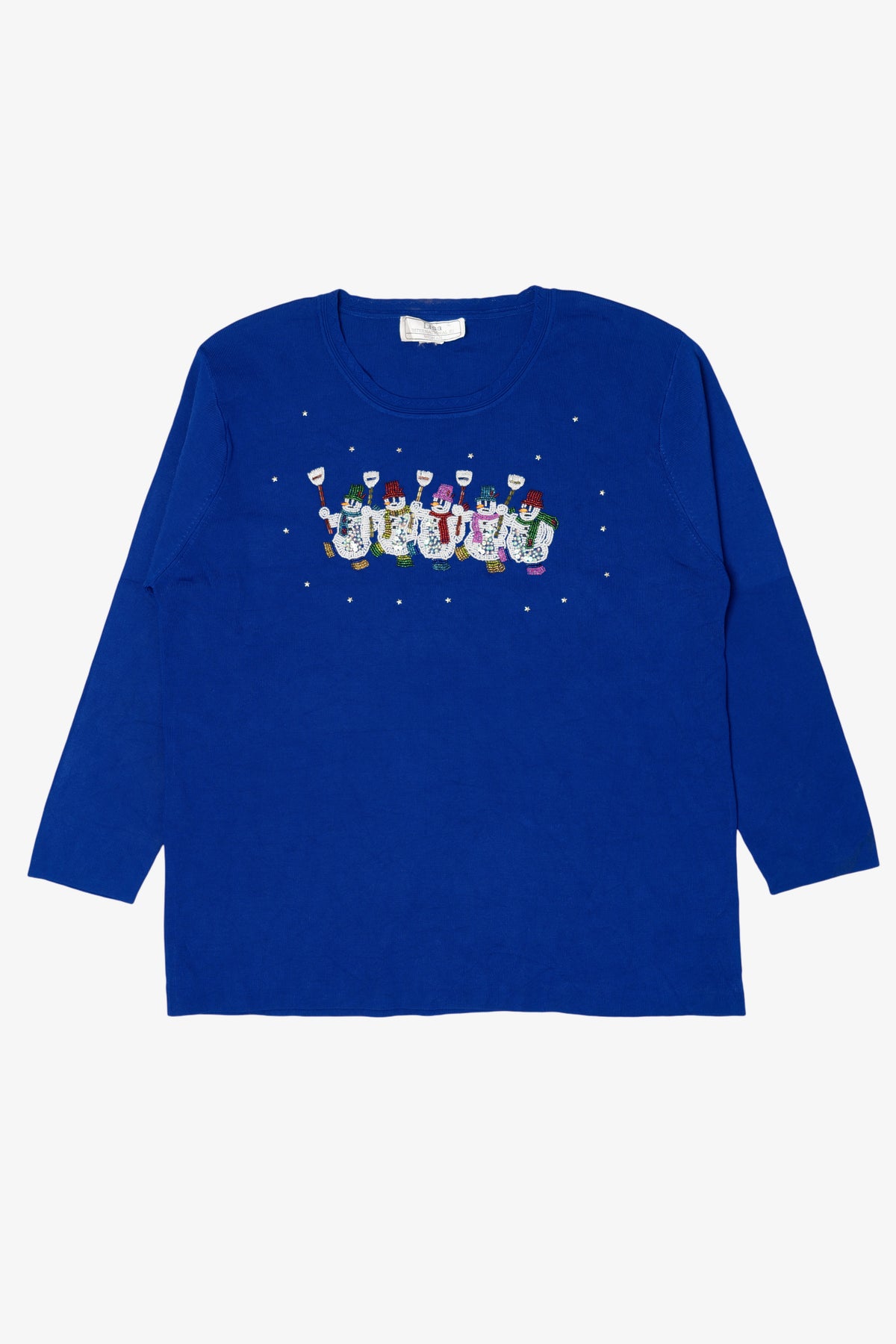 Vintage Lightweight Blue Lisa Snowmen Ugly Christmas Pullover (2000s)