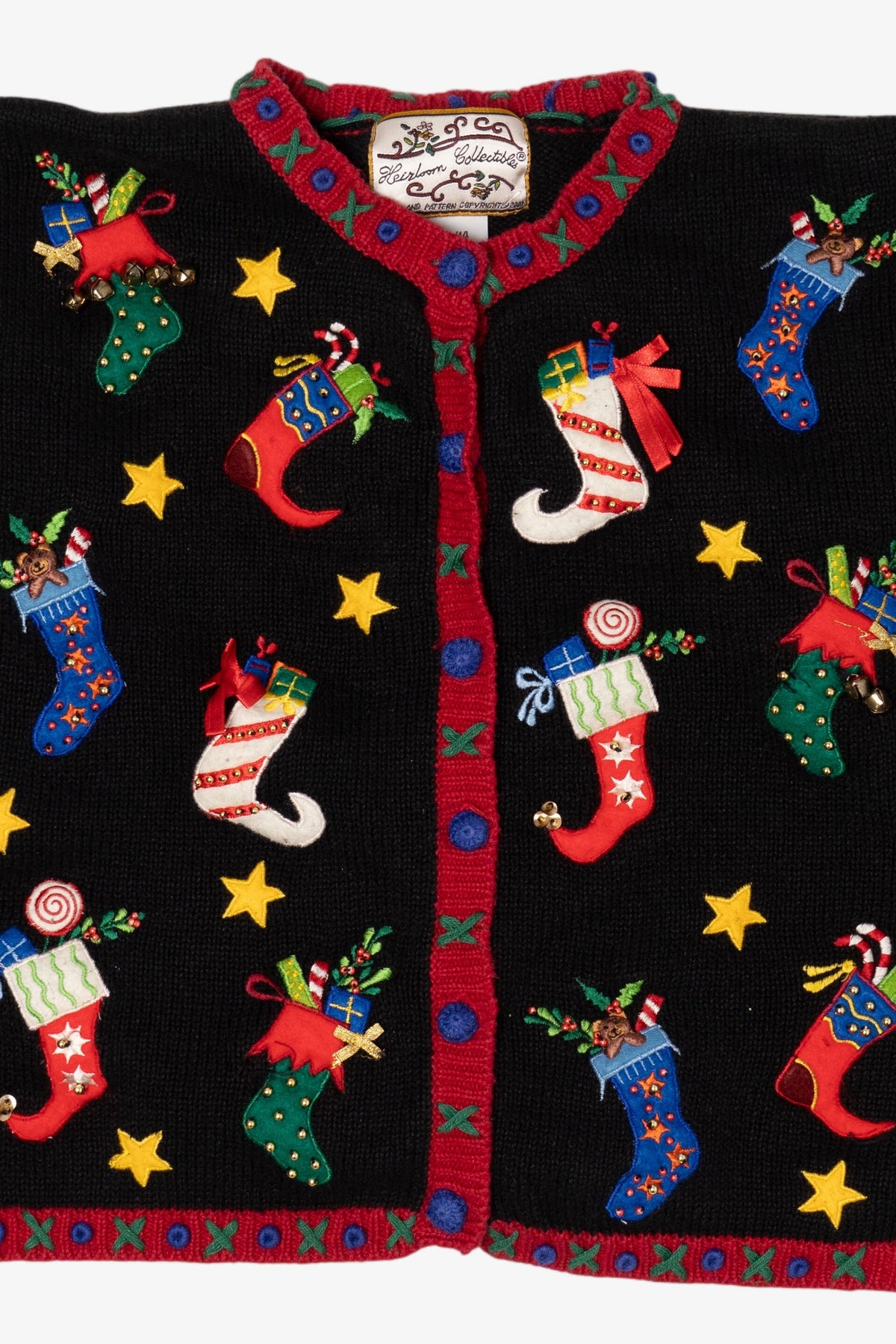 Vintage Black Heirloom Collectible Stockings Ugly Christmas Cardigan (2000s)