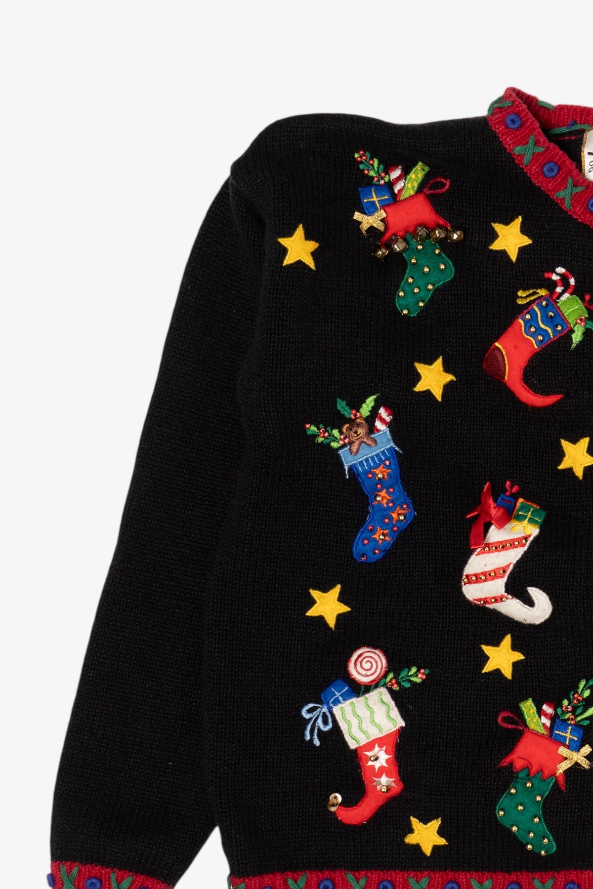 Vintage Black Heirloom Collectible Stockings Ugly Christmas Cardigan (2000s)