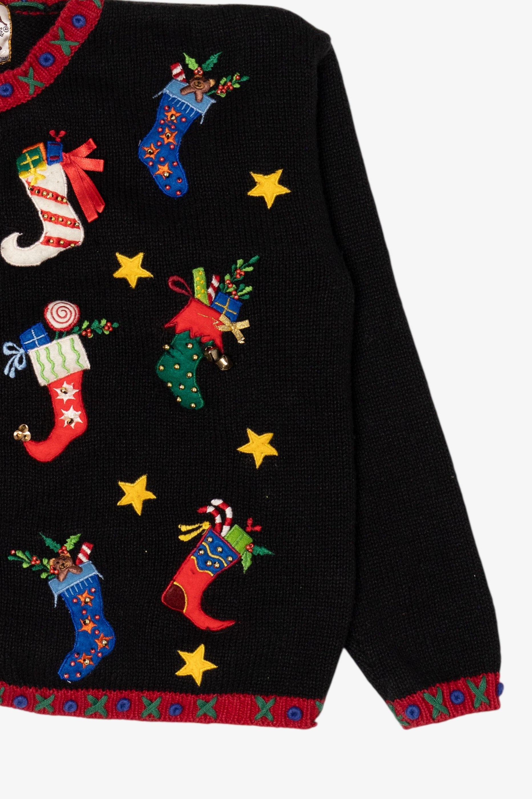 Vintage Black Heirloom Collectible Stockings Ugly Christmas Cardigan (2000s)