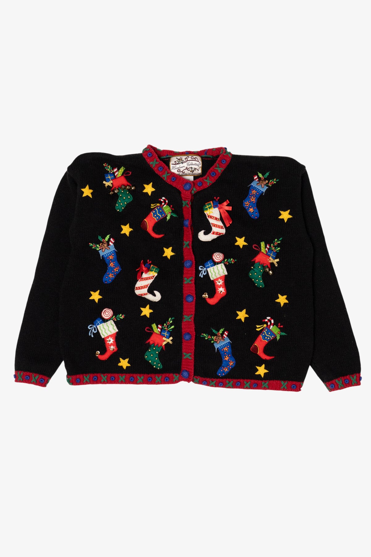 Vintage Black Heirloom Collectible Stockings Ugly Christmas Cardigan (2000s)