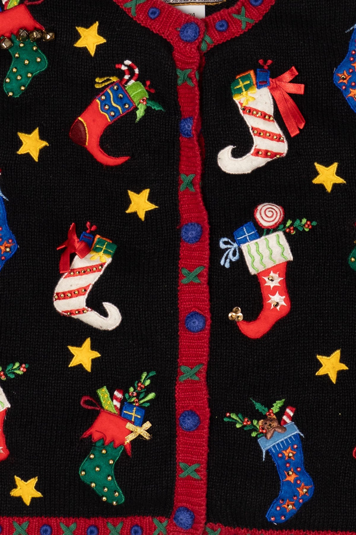 Vintage Black Heirloom Collectible Stockings Ugly Christmas Cardigan (2000s)