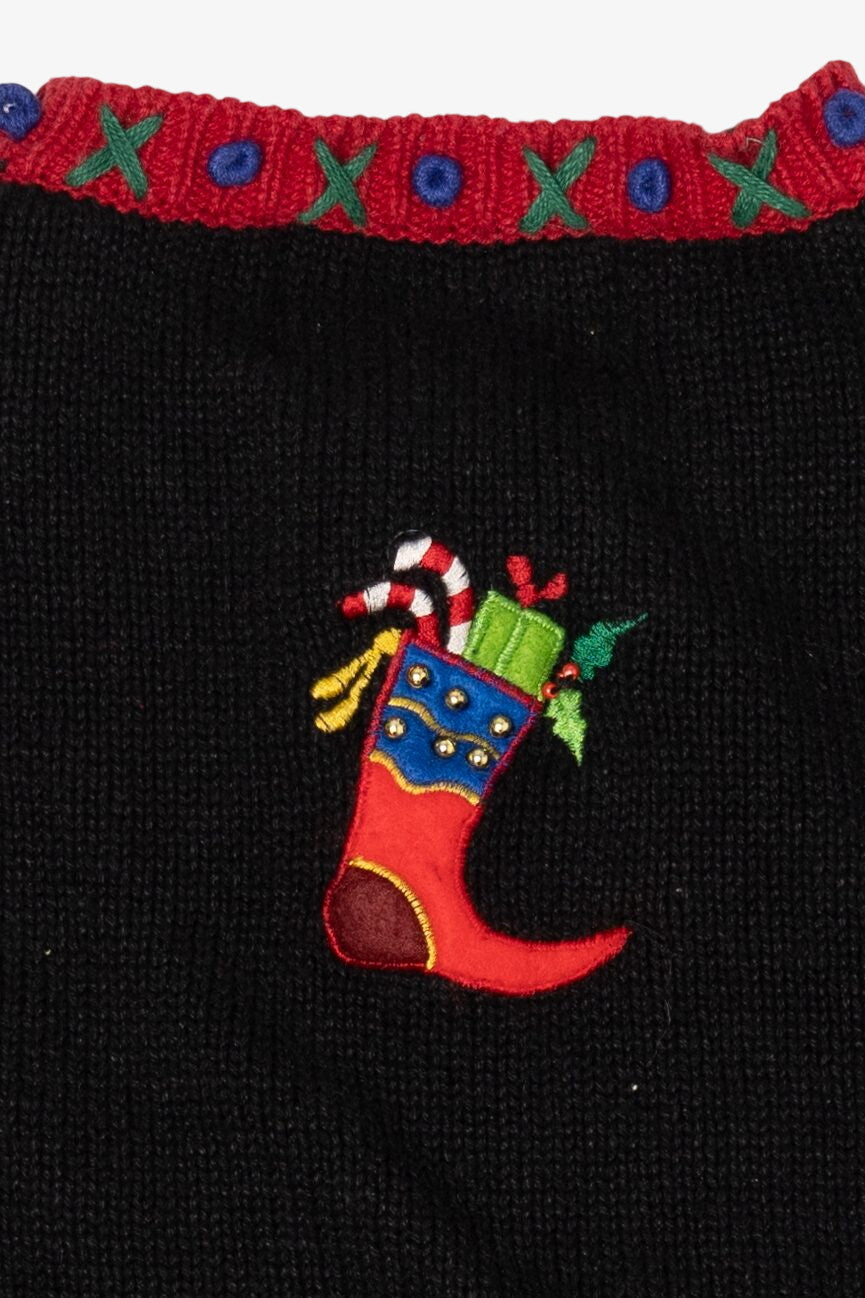 Vintage Black Heirloom Collectible Stockings Ugly Christmas Cardigan (2000s)