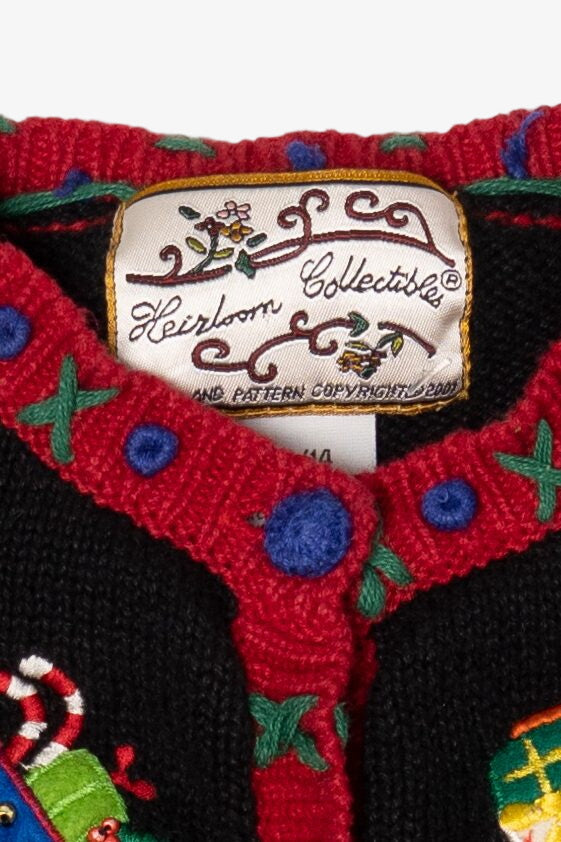 Vintage Black Heirloom Collectible Stockings Ugly Christmas Cardigan (2000s)