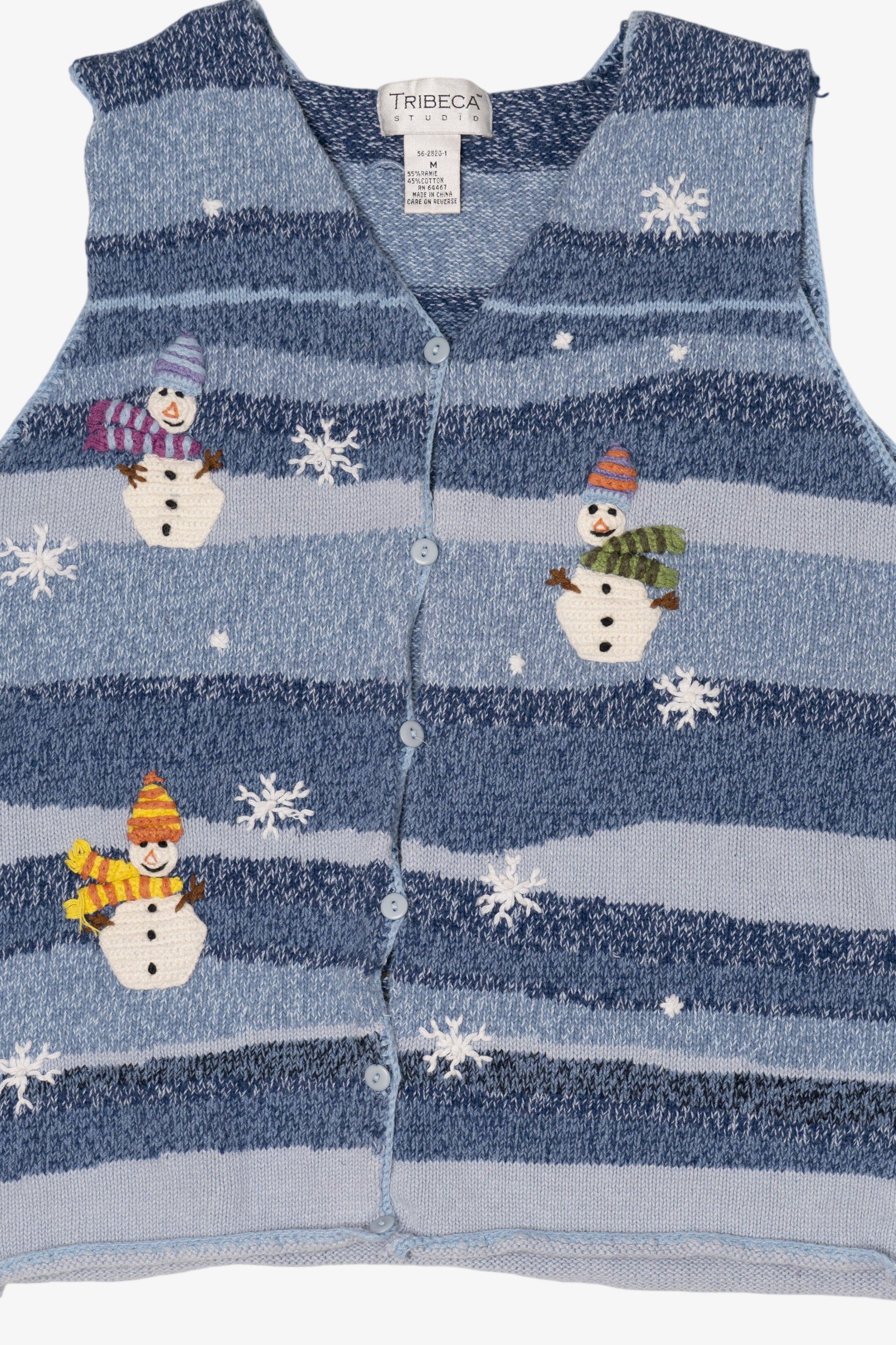 Vintage Blue Tribeca Studio Snowmen Ugly Christmas Vest (1990s)