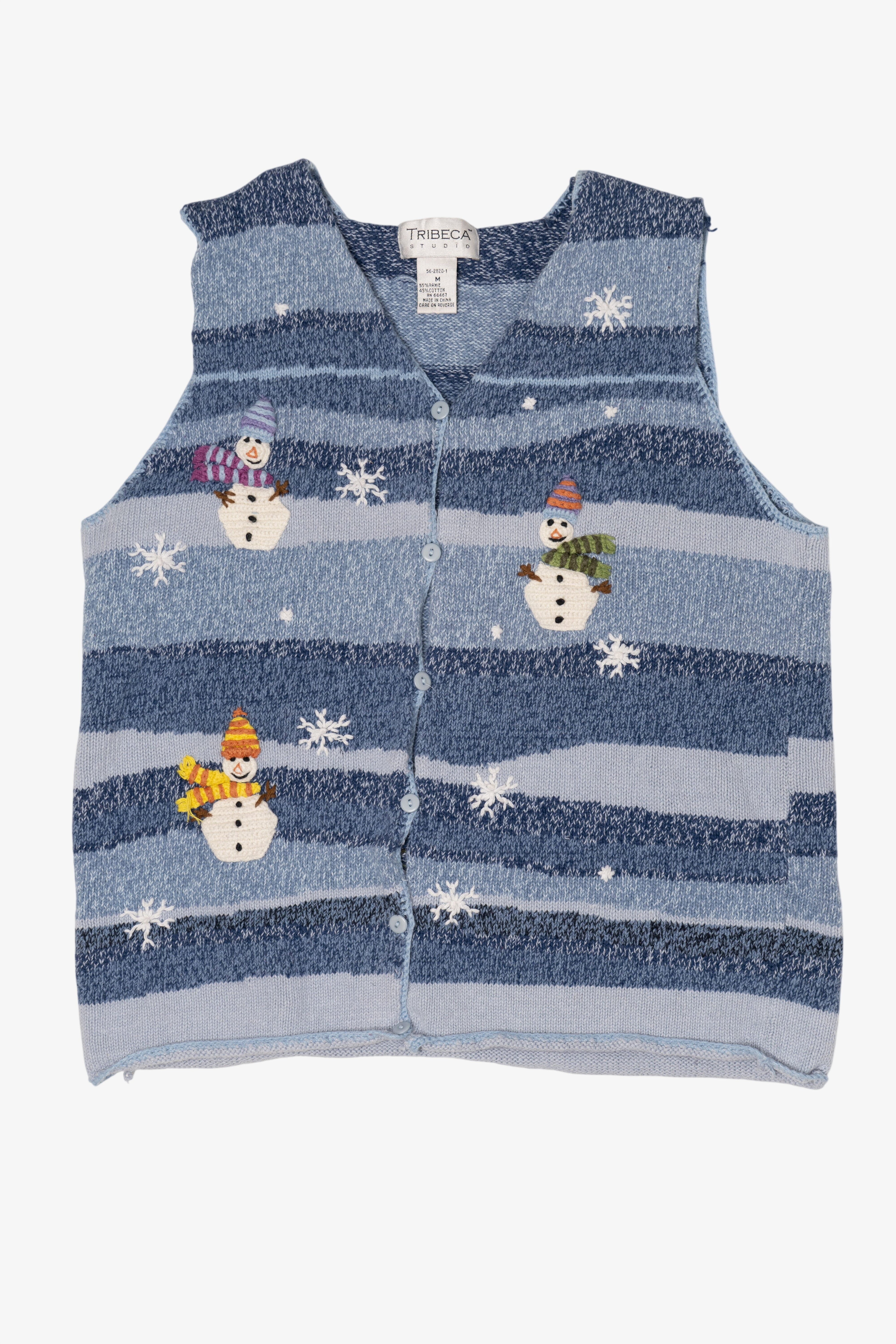 Vintage Blue Tribeca Studio Snowmen Ugly Christmas Vest (1990s)