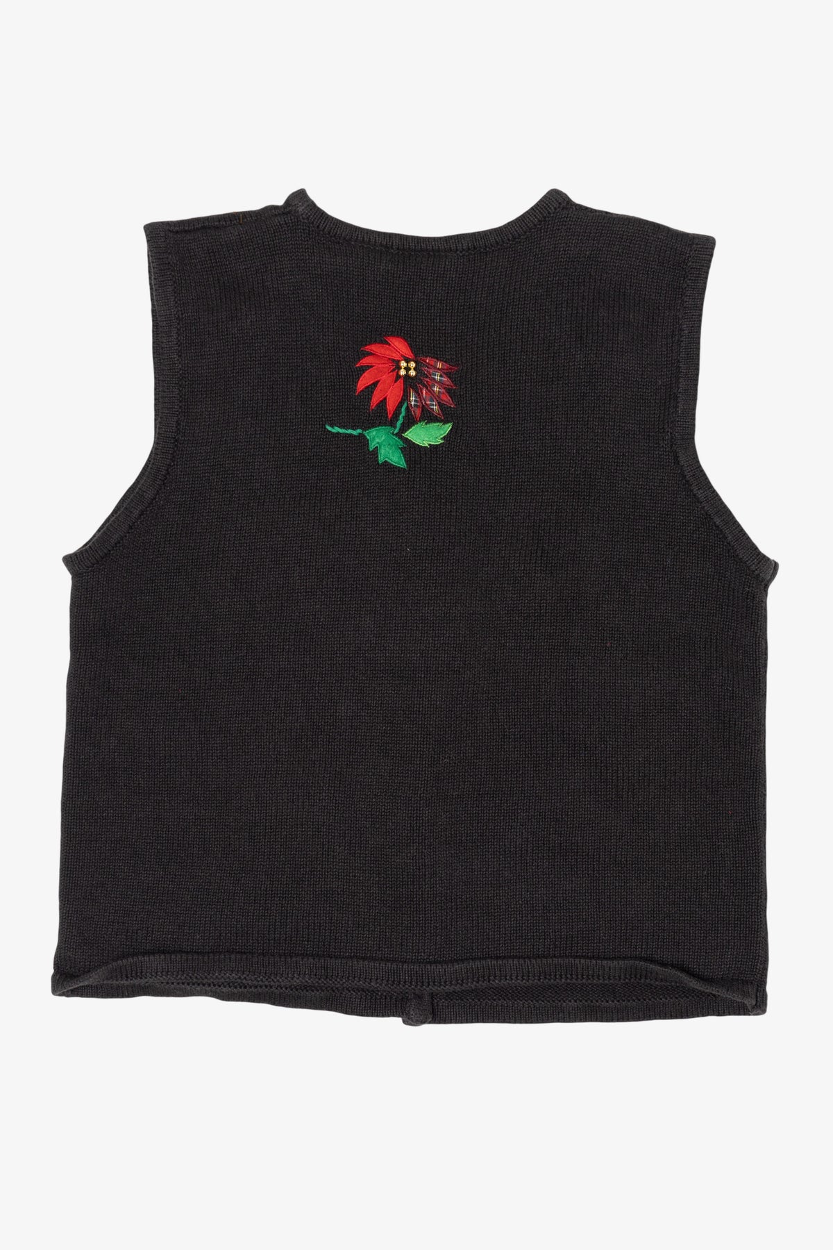 Vintage Black Bobbie Brooks Poinsettias Ugly Christmas Vest (1990s)