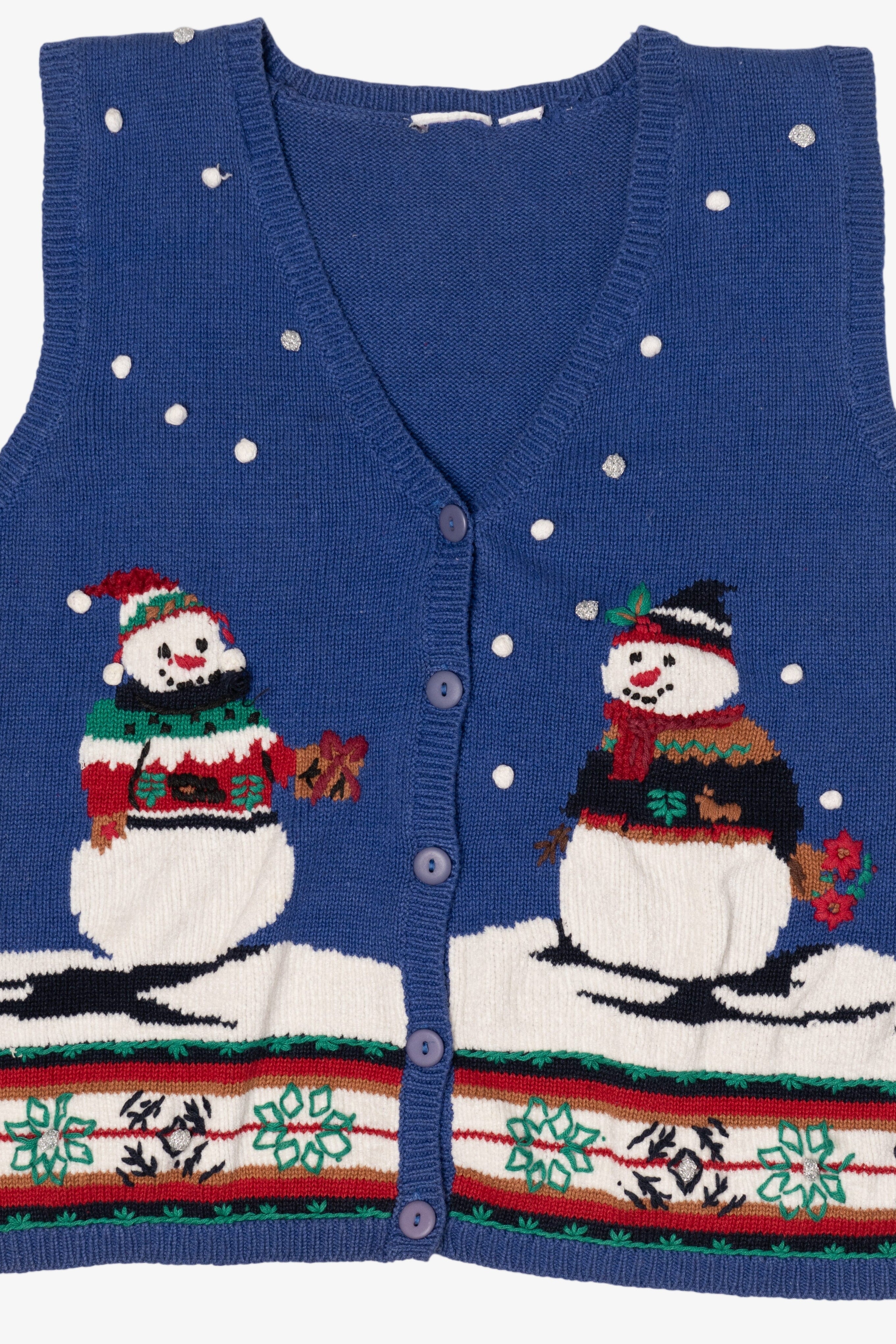 Vintage Blue Snowmen Ugly Christmas Vest (1990s)