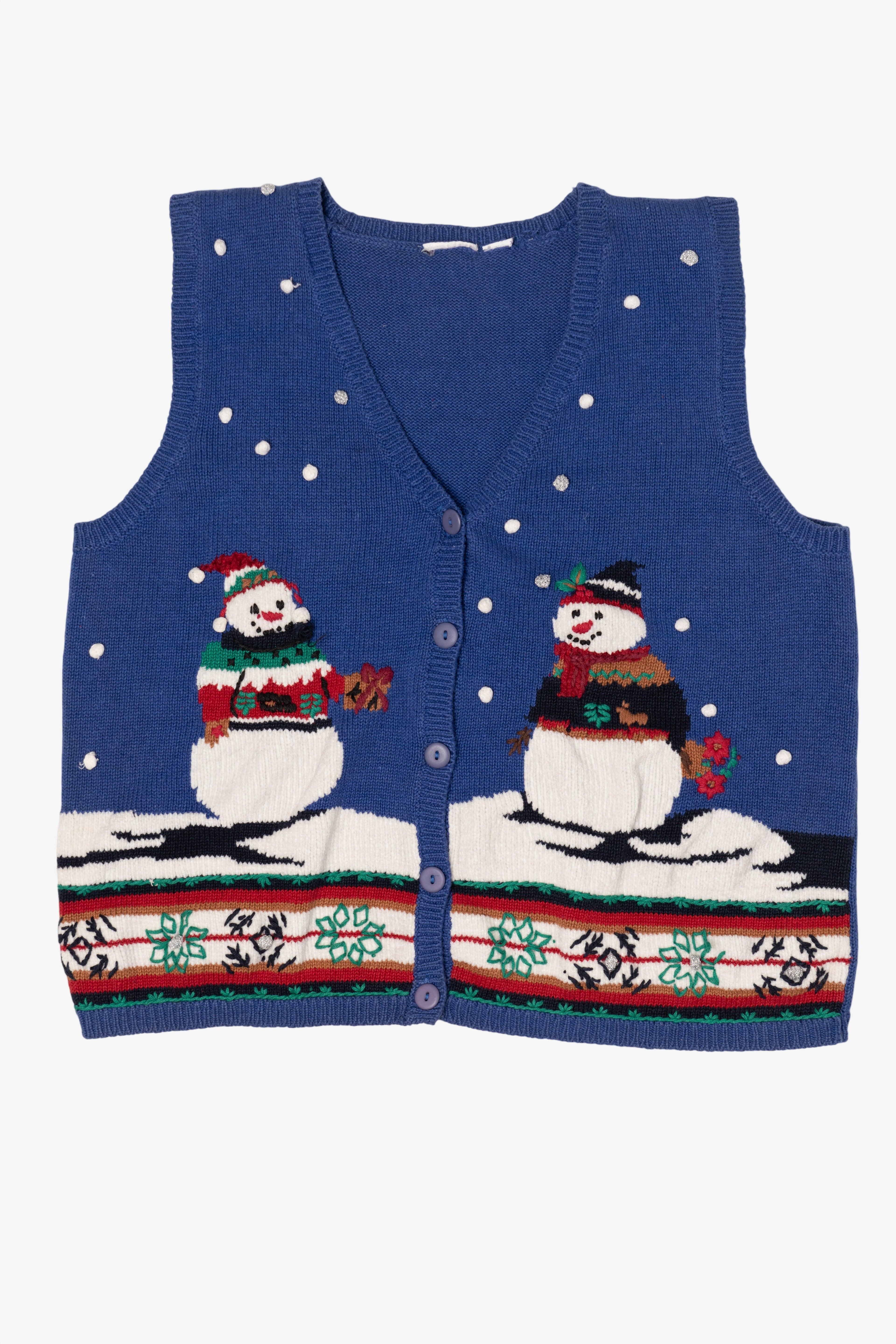 Vintage Blue Snowmen Ugly Christmas Vest (1990s)