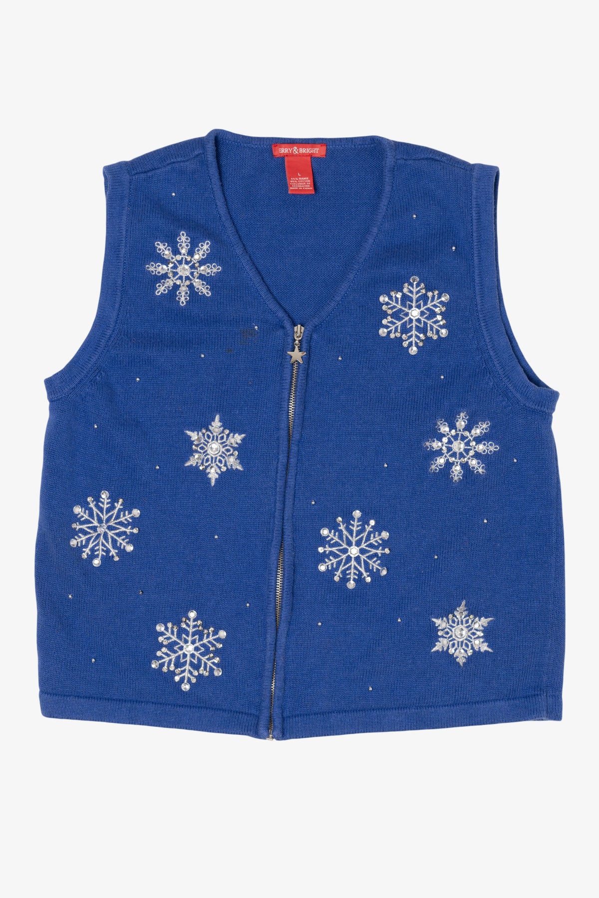 Vintage Blue Merry & Bright Snowflakes Ugly Christmas Vest (2000s)