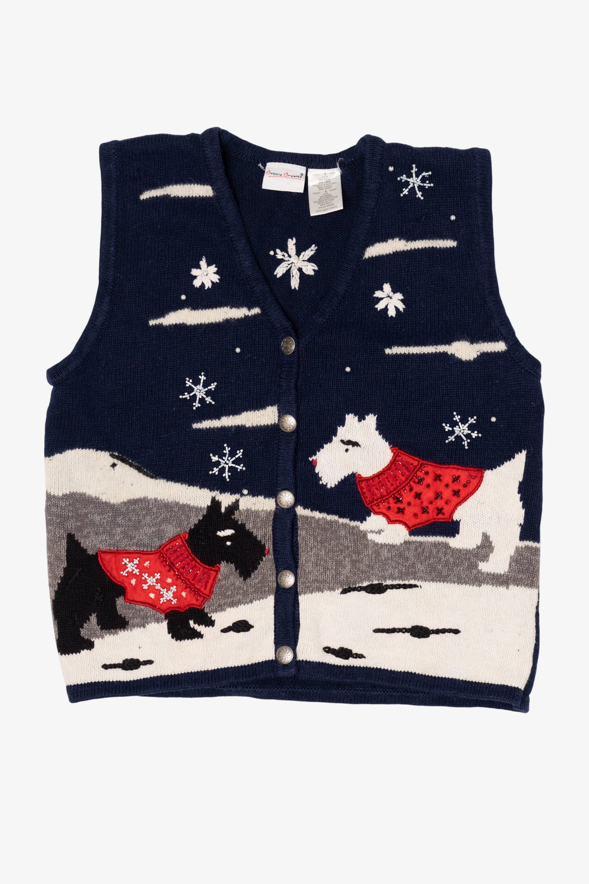 Vintage Navy Blue Bobbie Brooks Dogs Ugly Christmas Vest (1990s)