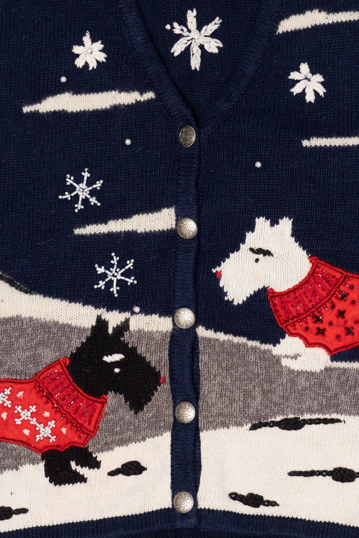 Vintage Navy Blue Bobbie Brooks Dogs Ugly Christmas Vest (1990s)