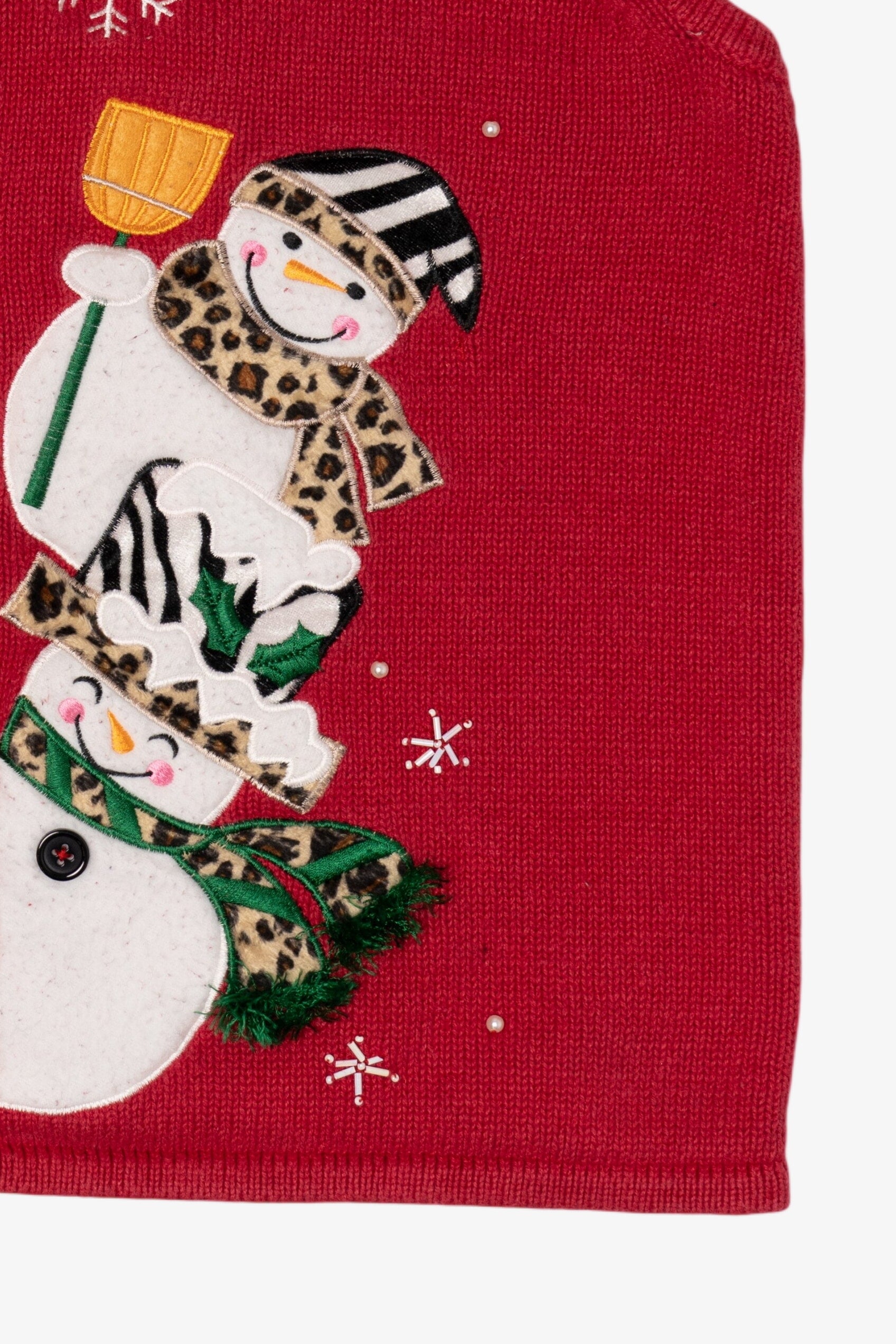 Vintage Red Crystal Kobe Snowmen Ugly Christmas Vest (1990s)