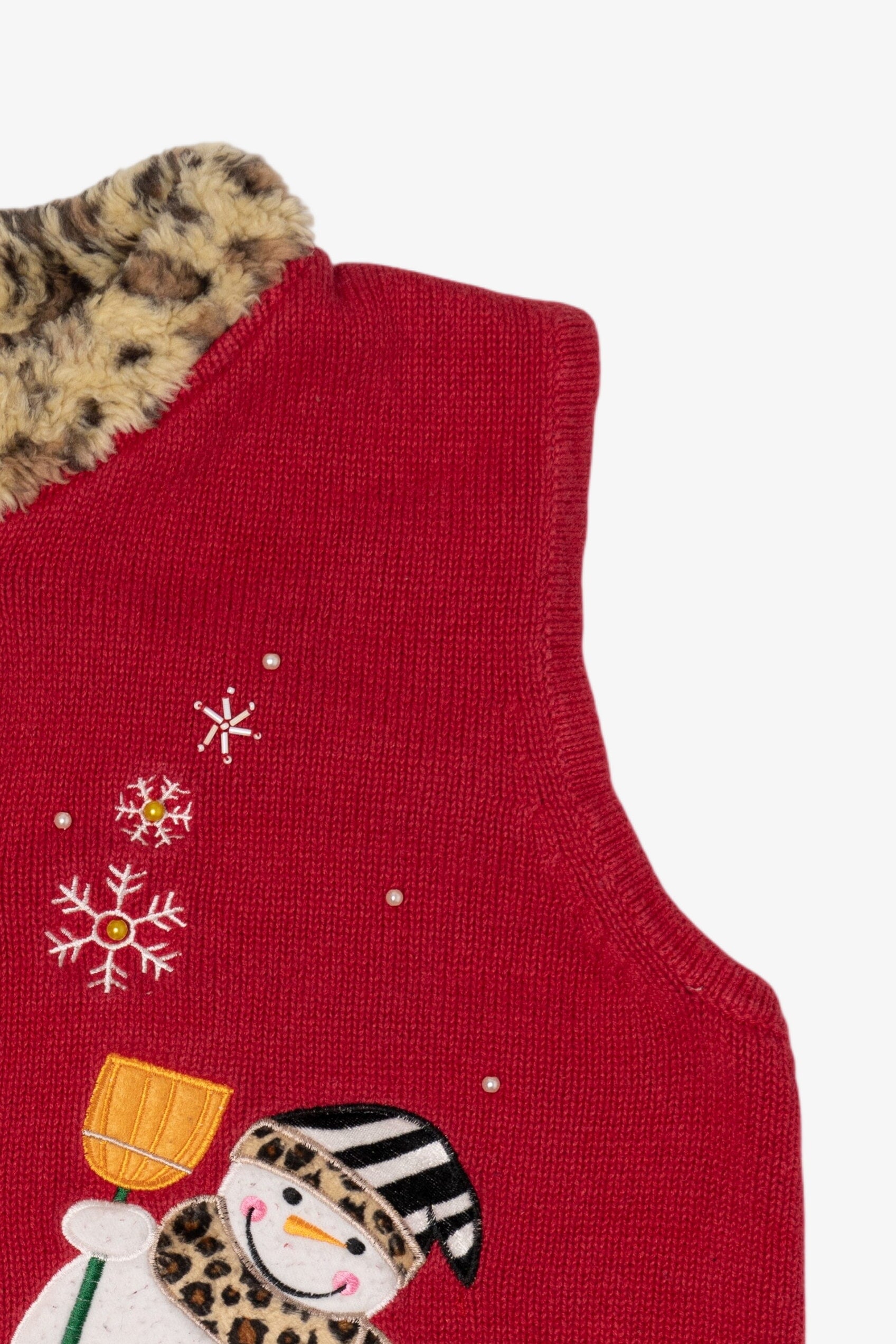 Vintage Red Crystal Kobe Snowmen Ugly Christmas Vest (1990s)