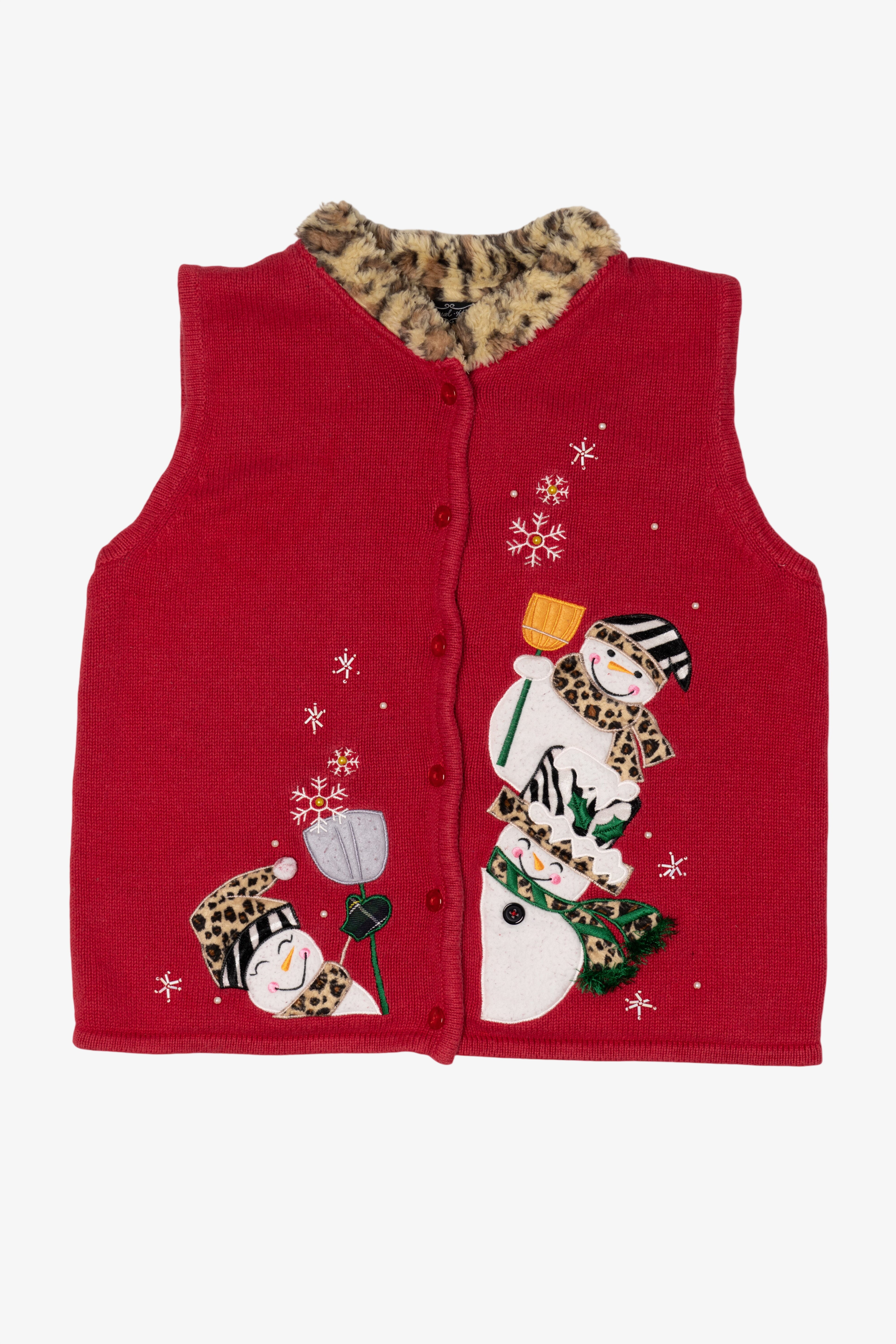 Vintage Red Crystal Kobe Snowmen Ugly Christmas Vest (1990s)