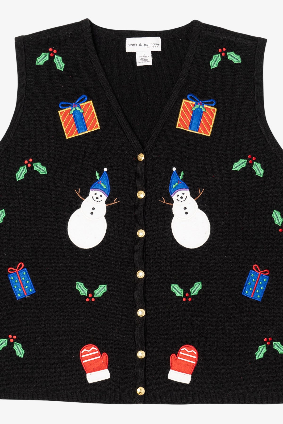 Vintage Black Croft & Barrow Snowmen Ugly Christmas Vest (1990s)