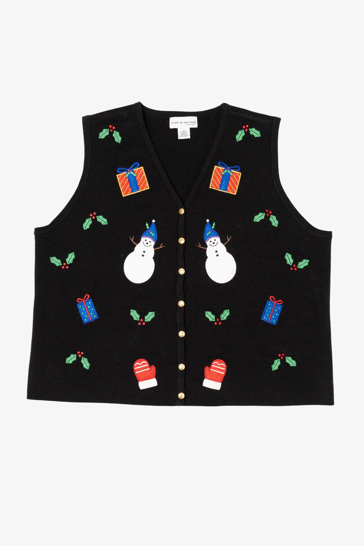 Vintage Black Croft & Barrow Snowmen Ugly Christmas Vest (1990s)