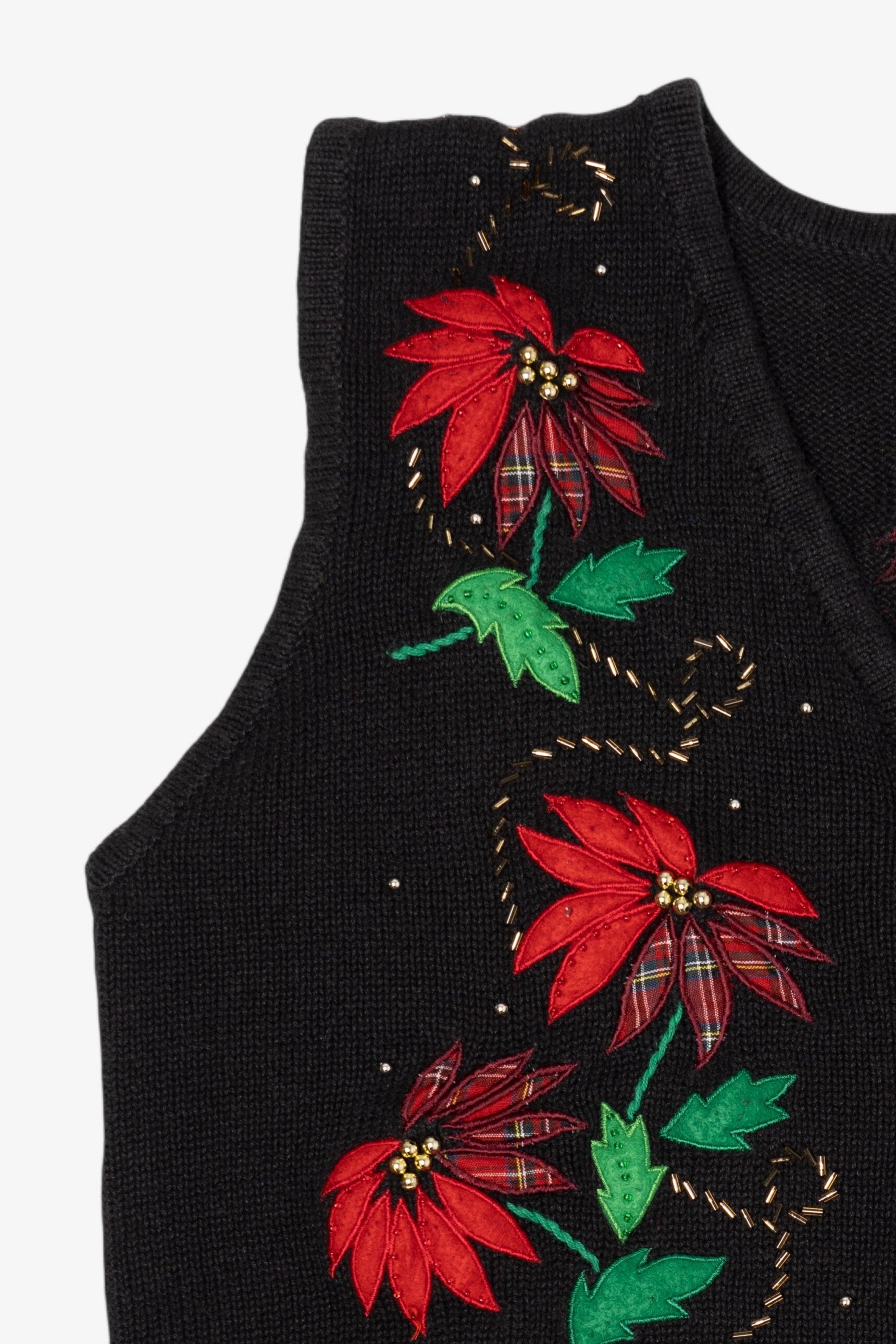 Vintage Black Poinsettias Ugly Christmas Vest (1990s)