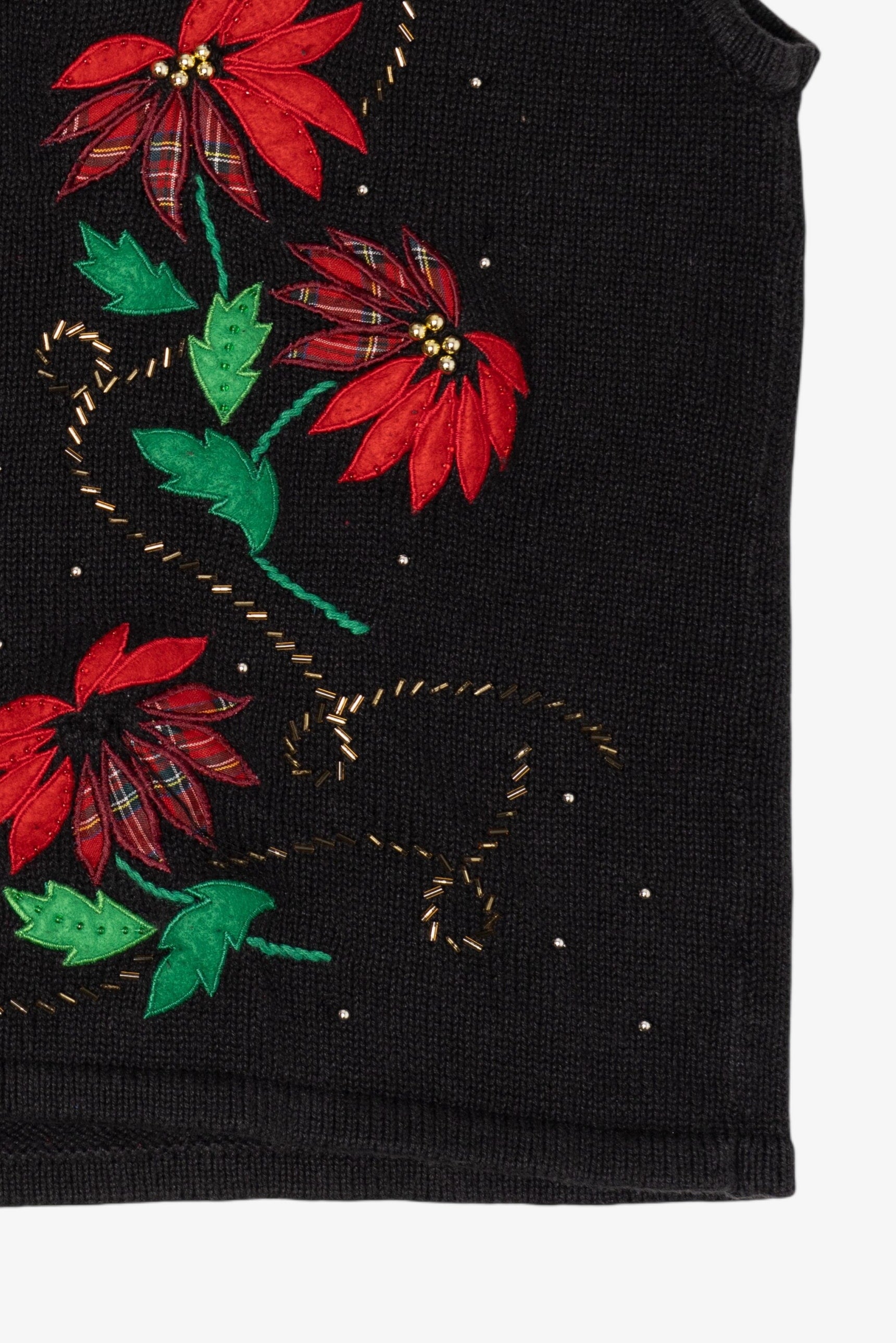 Vintage Black Poinsettias Ugly Christmas Vest (1990s)