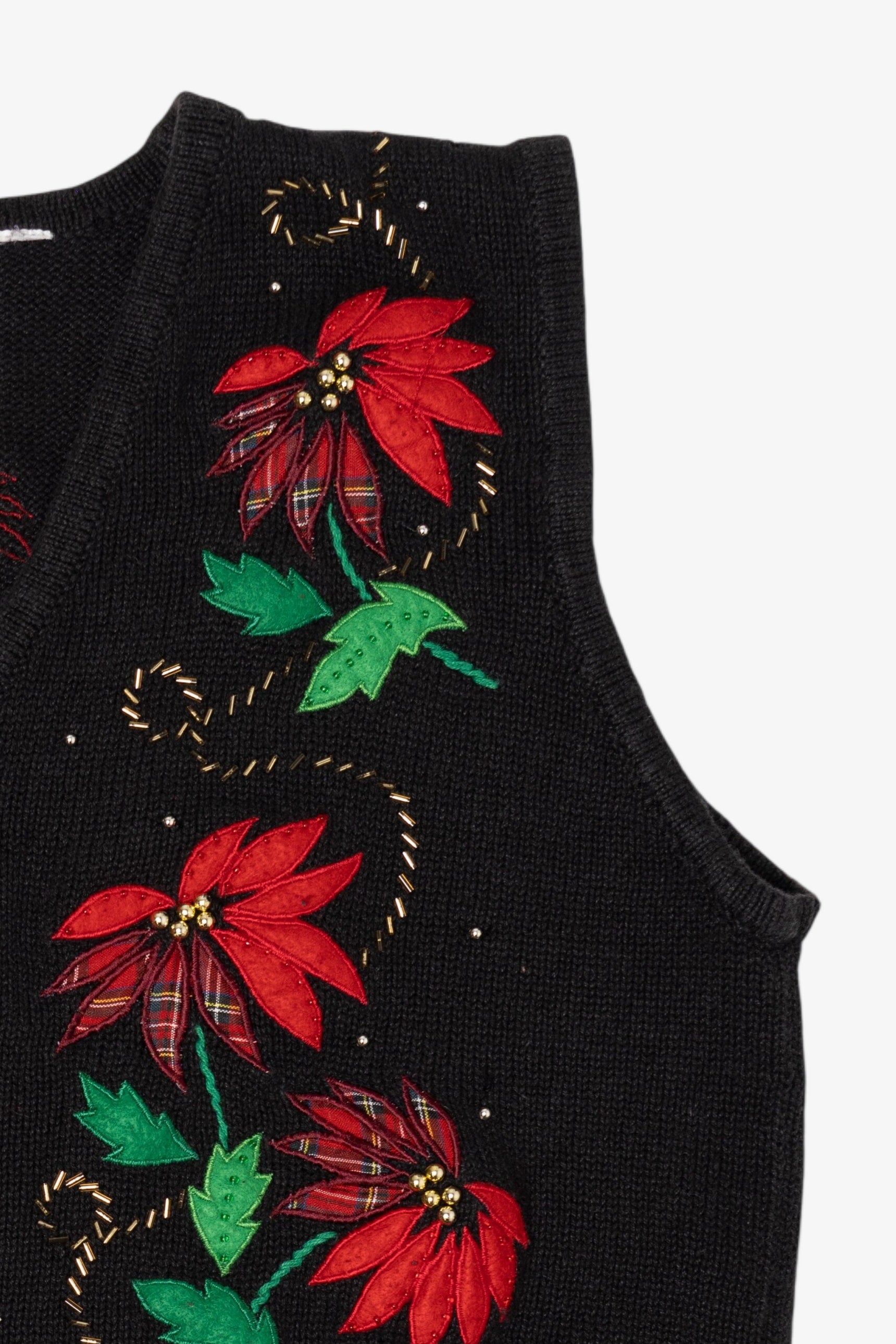 Vintage Black Poinsettias Ugly Christmas Vest (1990s)