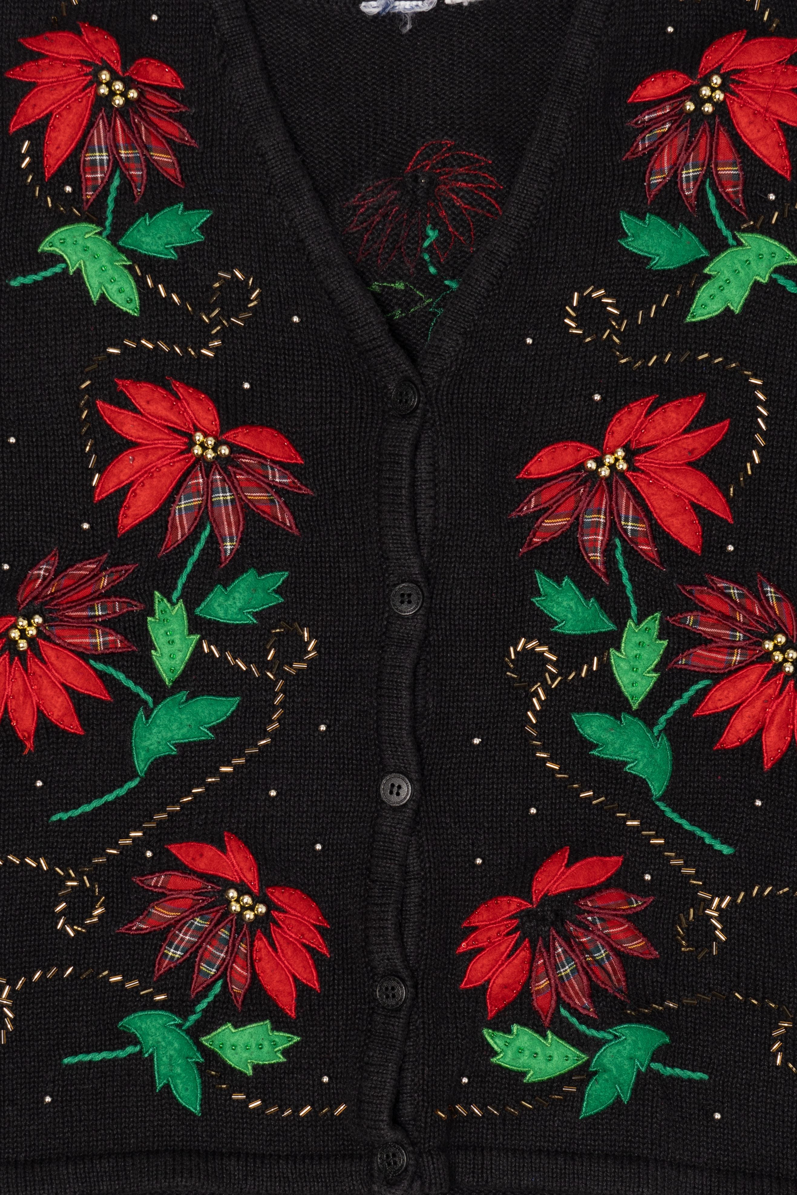 Vintage Black Poinsettias Ugly Christmas Vest (1990s)