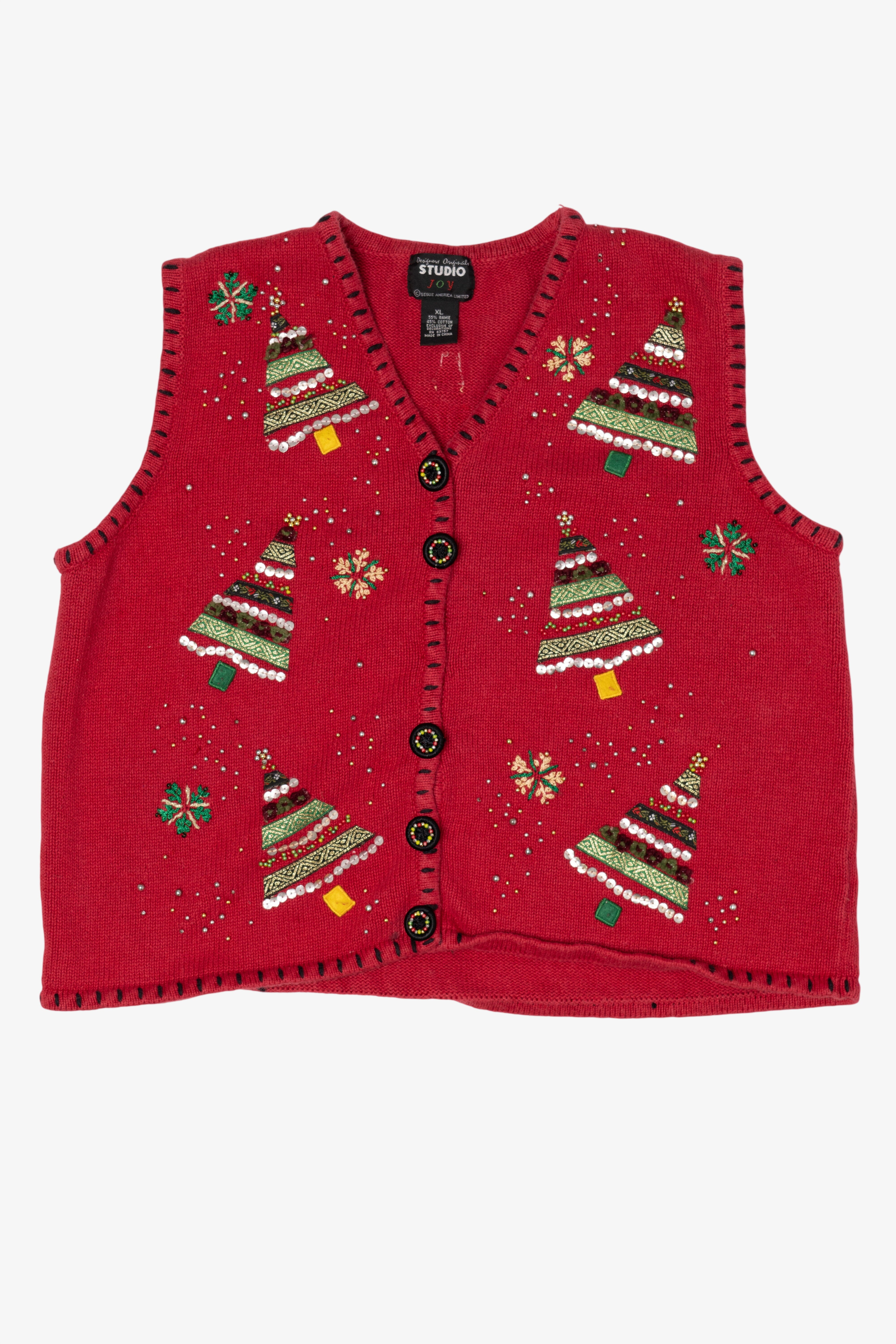 Vintage Red Studio Joy Trees Ugly Christmas Vest (1990s)