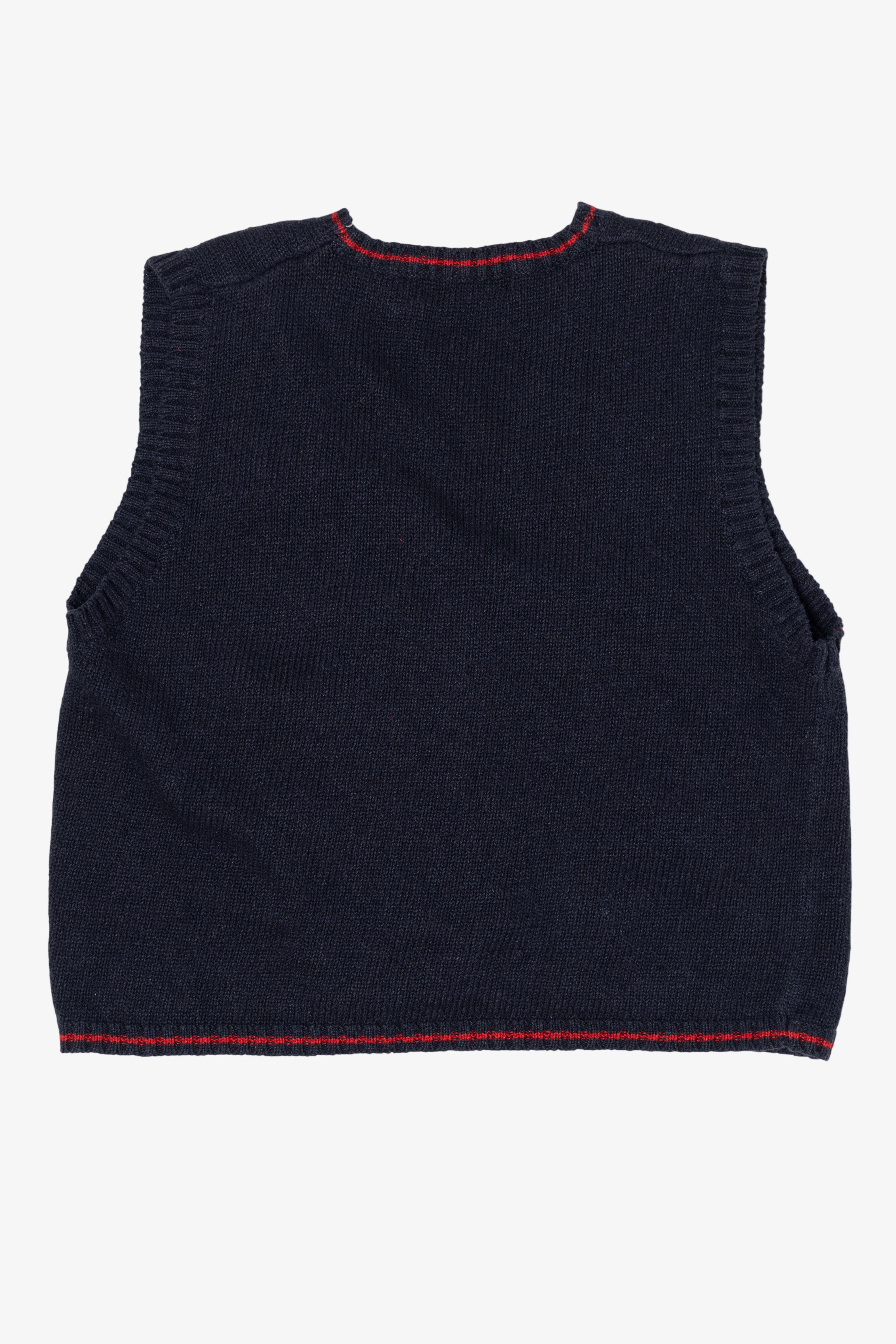 Vintage Navy Blue White Stag Caroling Teddy Bears Ugly Christmas Vest (1990s)