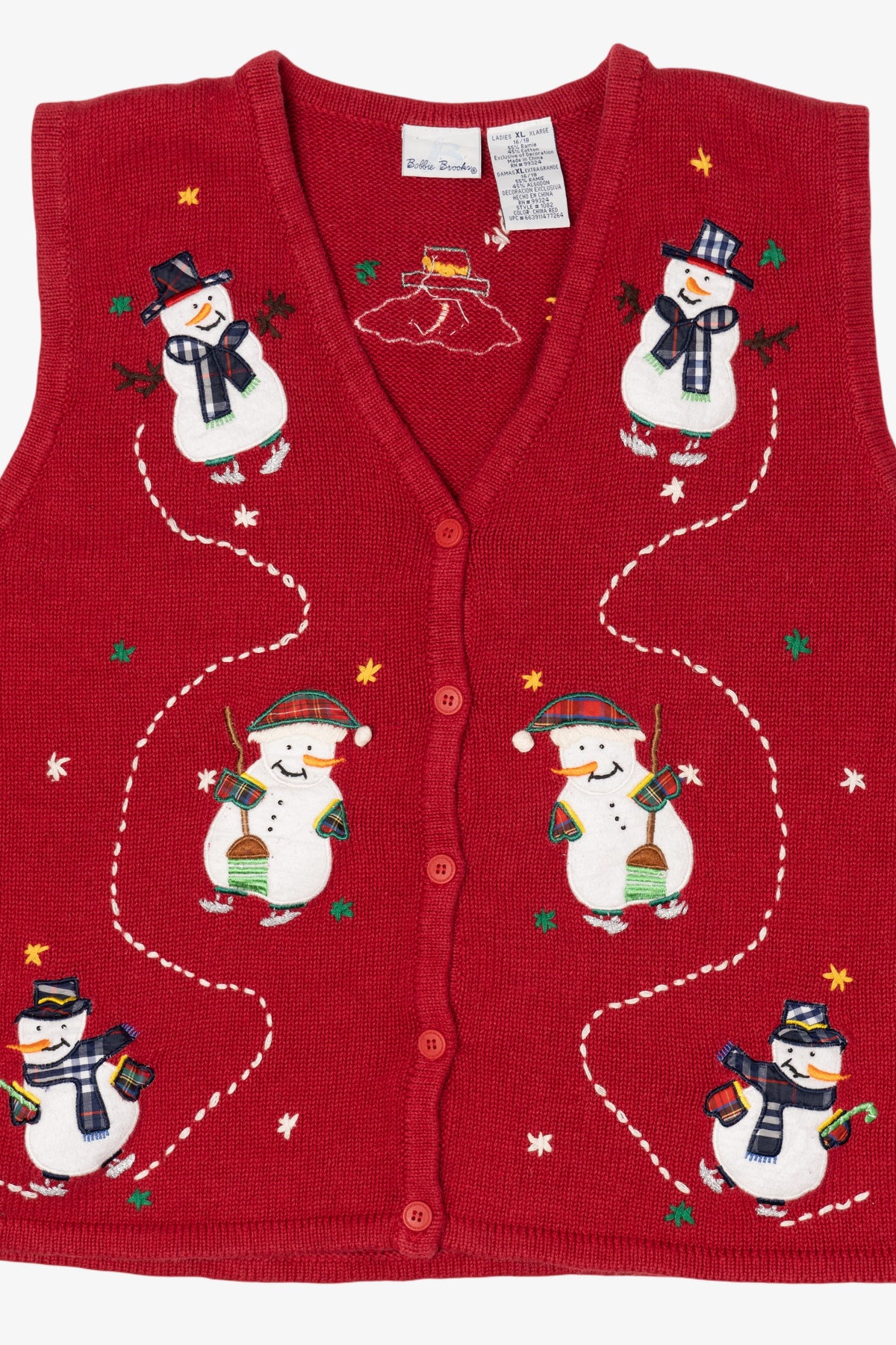 Vintage Red Bobbie Brooks Snowmen Ugly Christmas Vest (1990s)