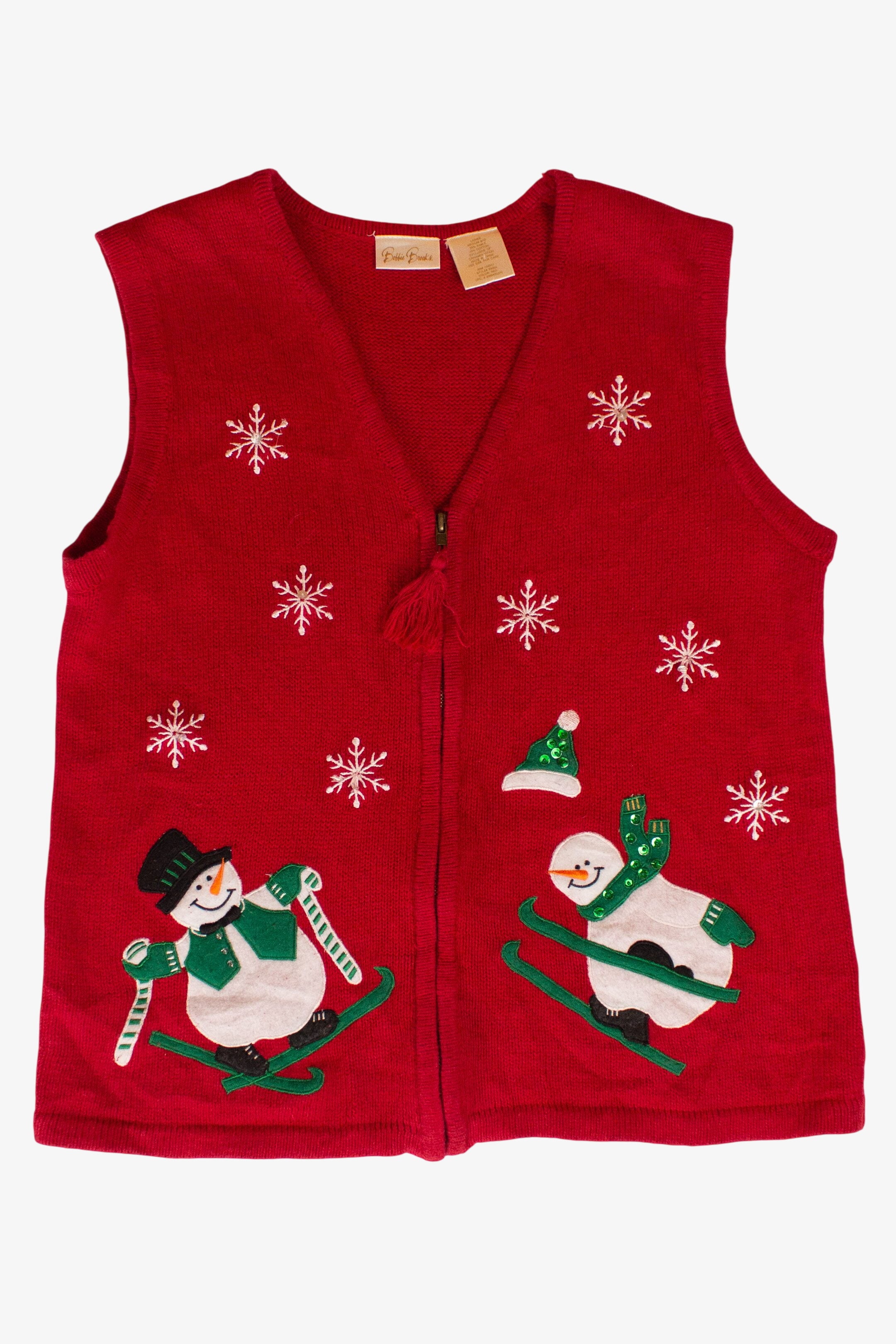Red Snowmen Skis Ugly Christmas Vest (1990s)