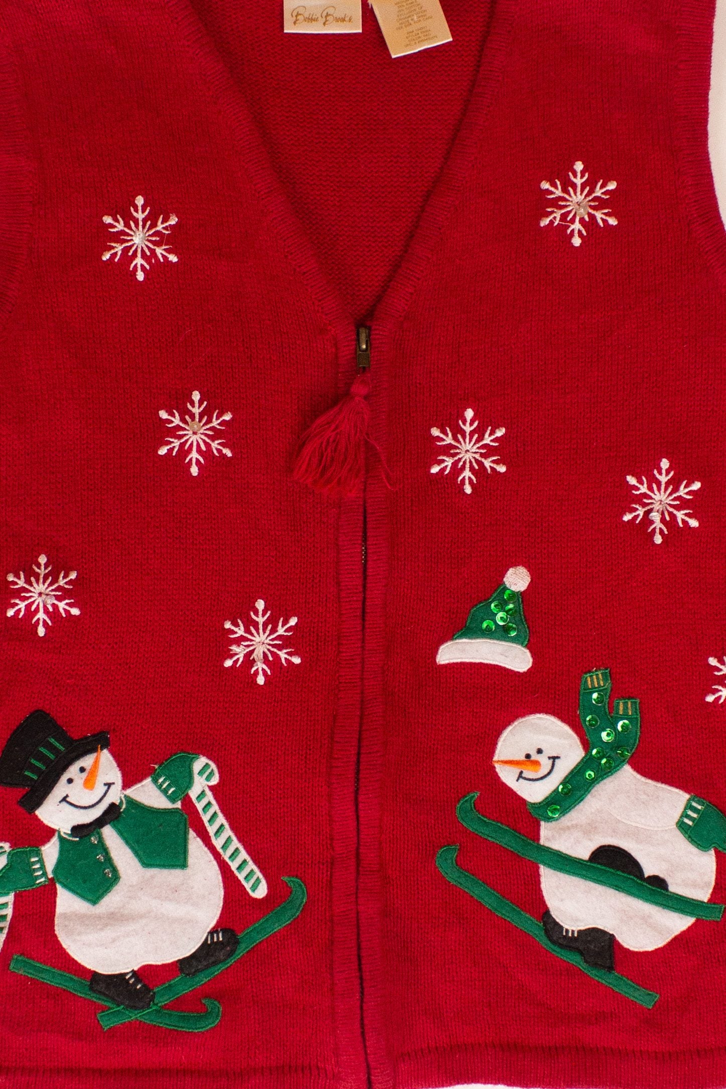 Red Snowmen Skis Ugly Christmas Vest (1990s)