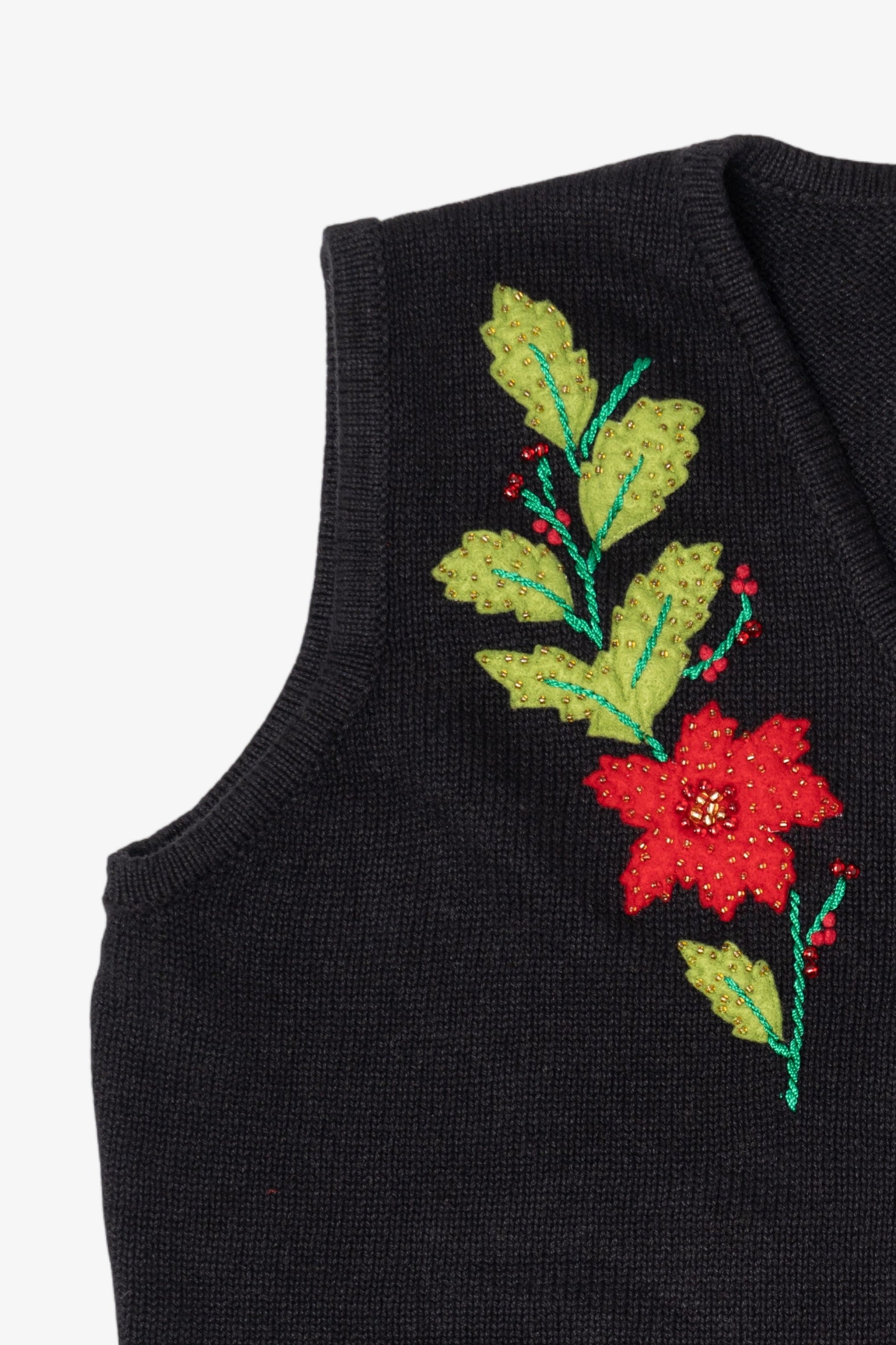 Vintage Black Studio Joy Poinsettias Ugly Christmas Vest (1990s)