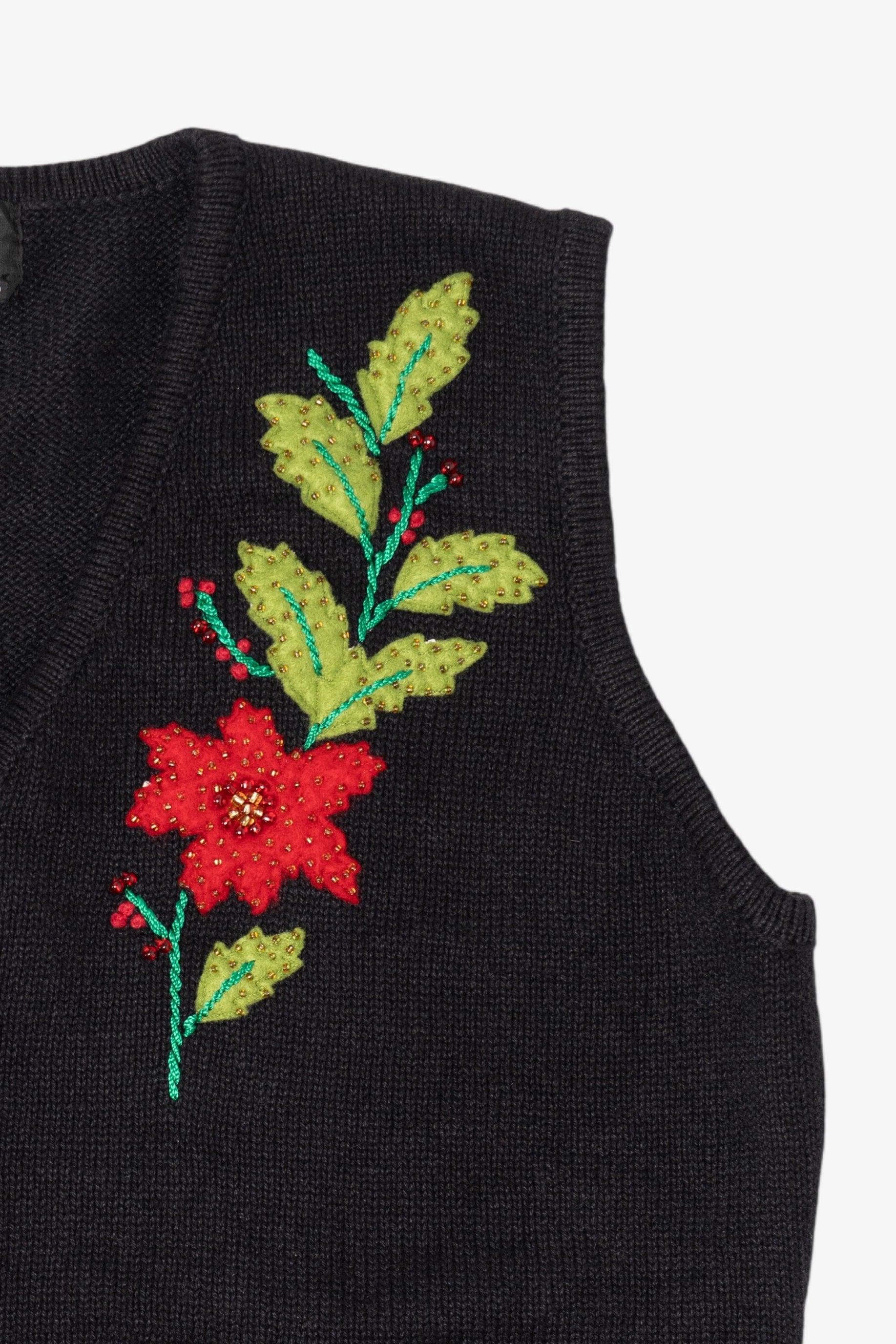 Vintage Black Studio Joy Poinsettias Ugly Christmas Vest (1990s)