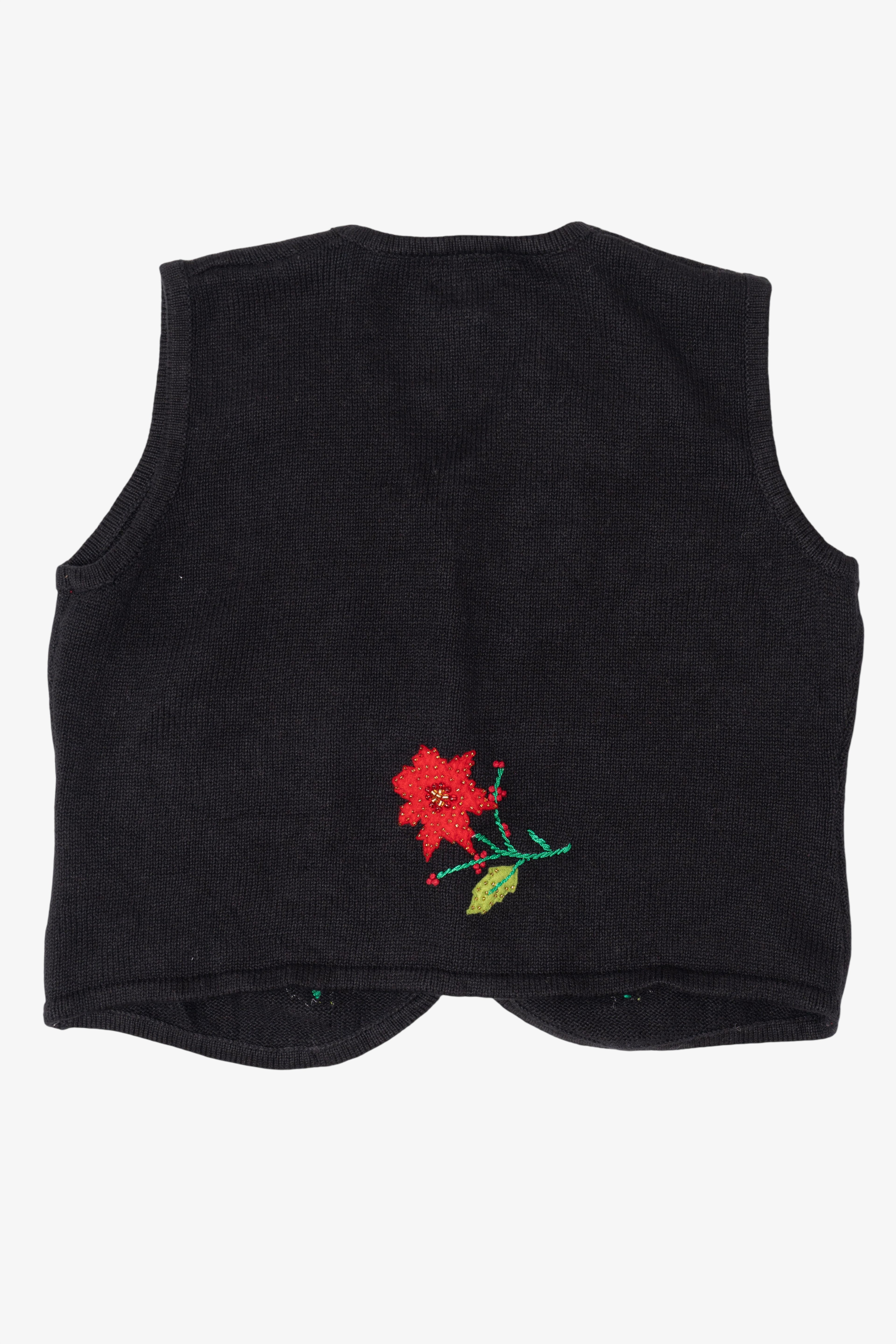 Vintage Black Studio Joy Poinsettias Ugly Christmas Vest (1990s)