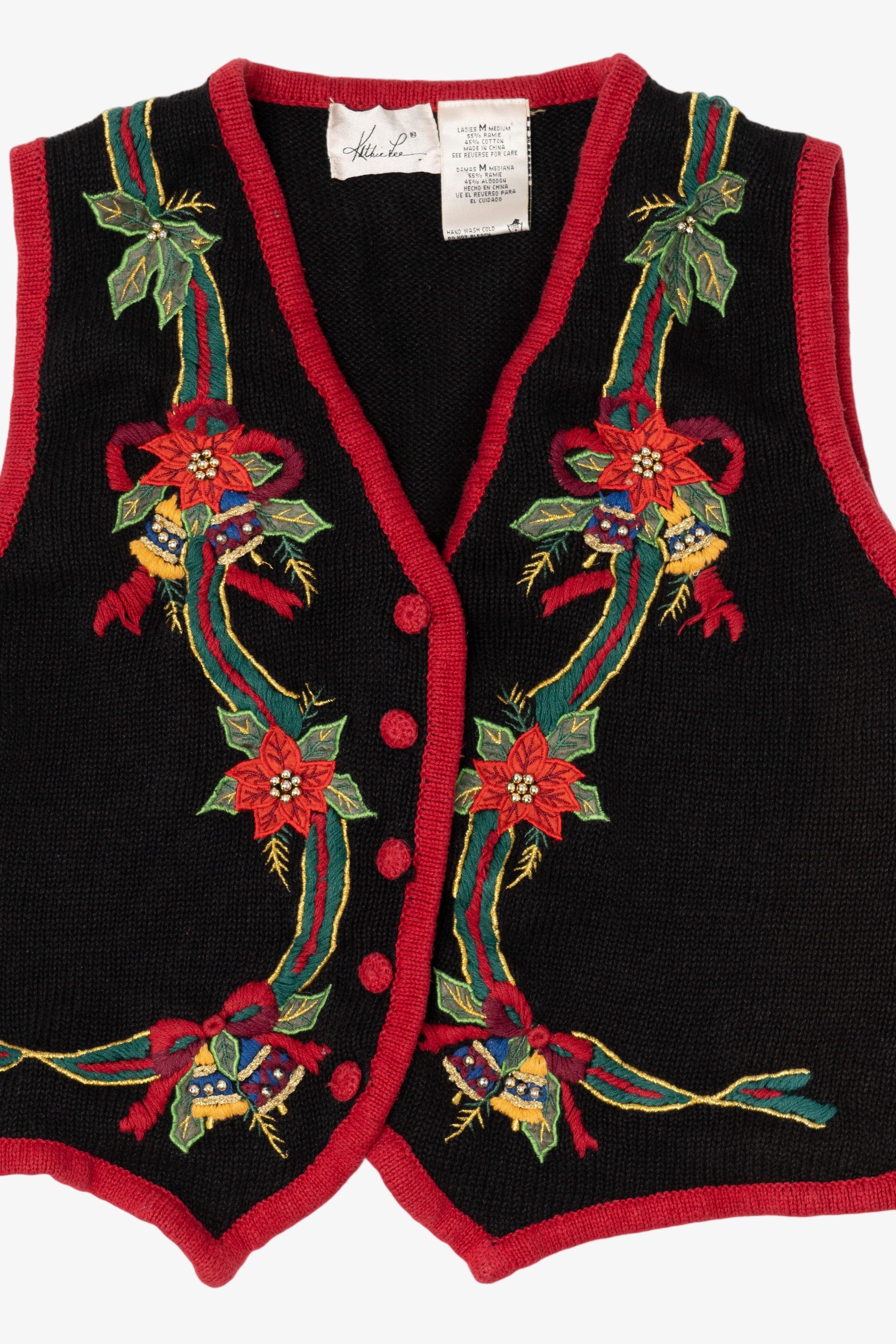 Vintage Black Kathie Lee Poinsettias Ugly Christmas Vest (1990s)