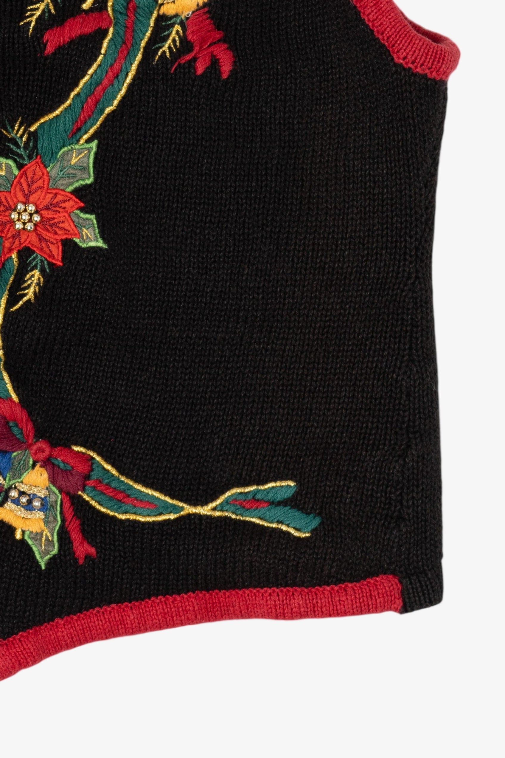 Vintage Black Kathie Lee Poinsettias Ugly Christmas Vest (1990s)
