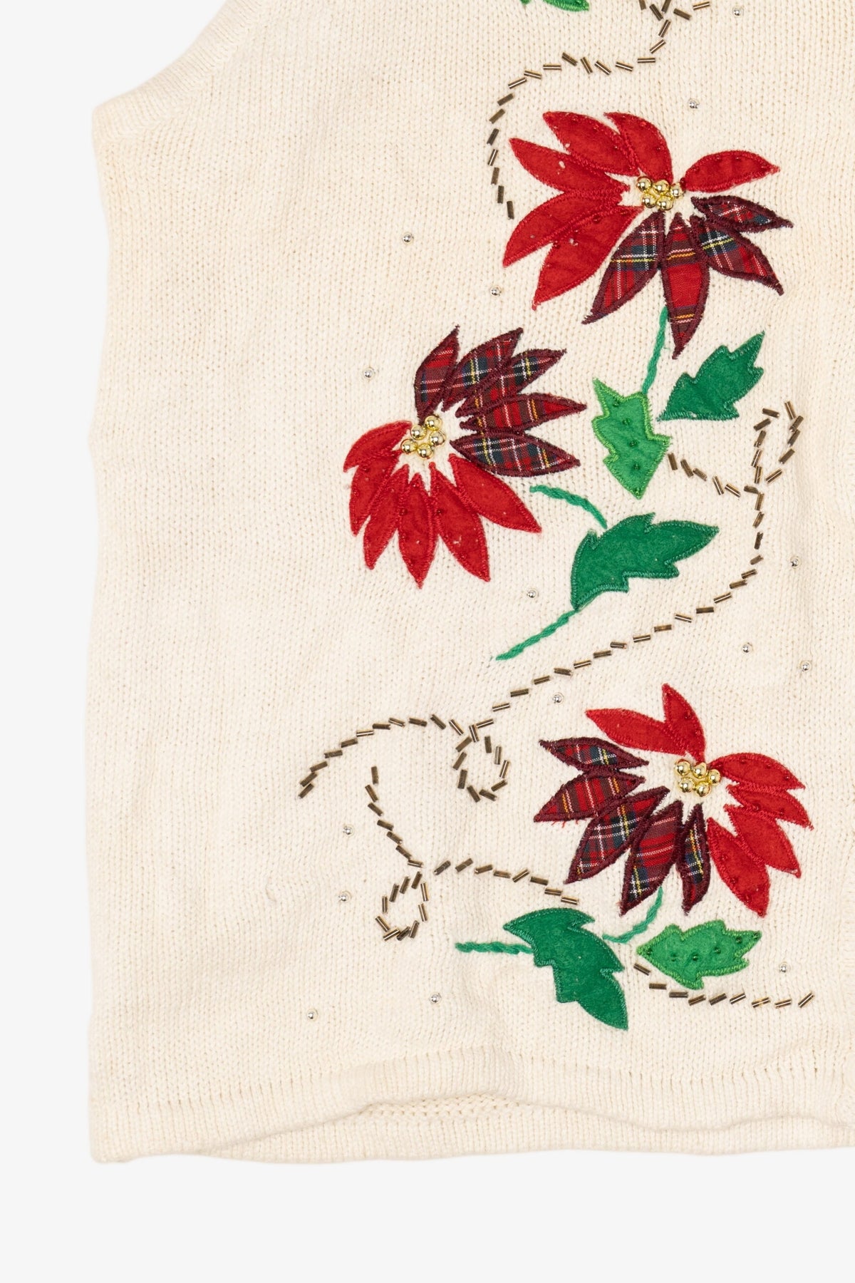 Vintage White Bobbie Brooks Poinsettias Ugly Christmas Vest (1990s)