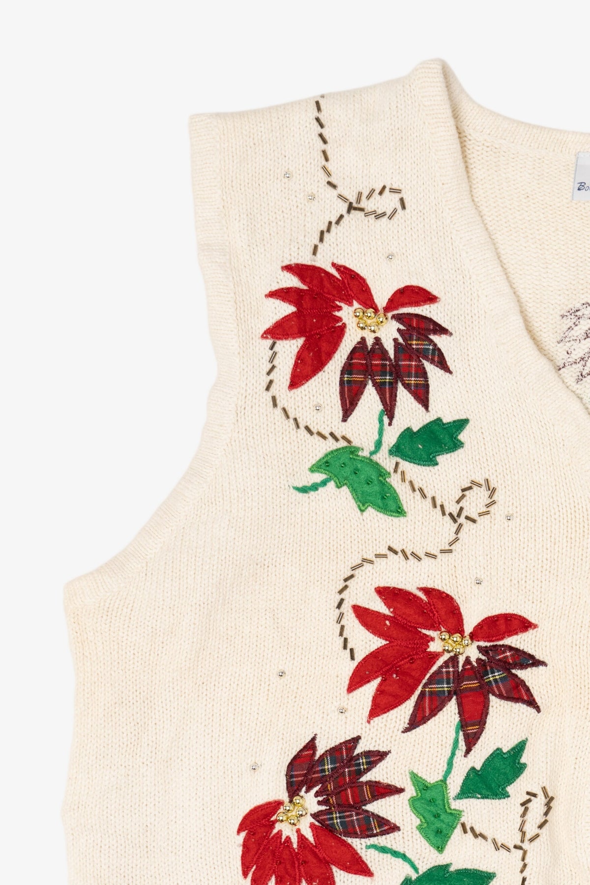 Vintage White Bobbie Brooks Poinsettias Ugly Christmas Vest (1990s)