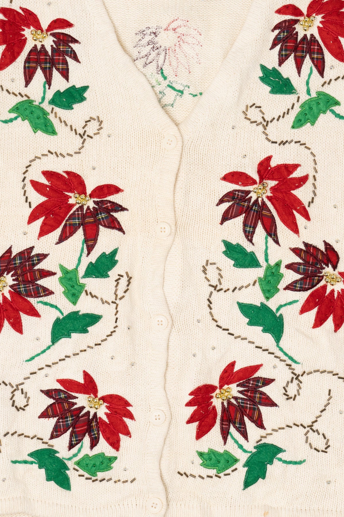Vintage White Bobbie Brooks Poinsettias Ugly Christmas Vest (1990s)