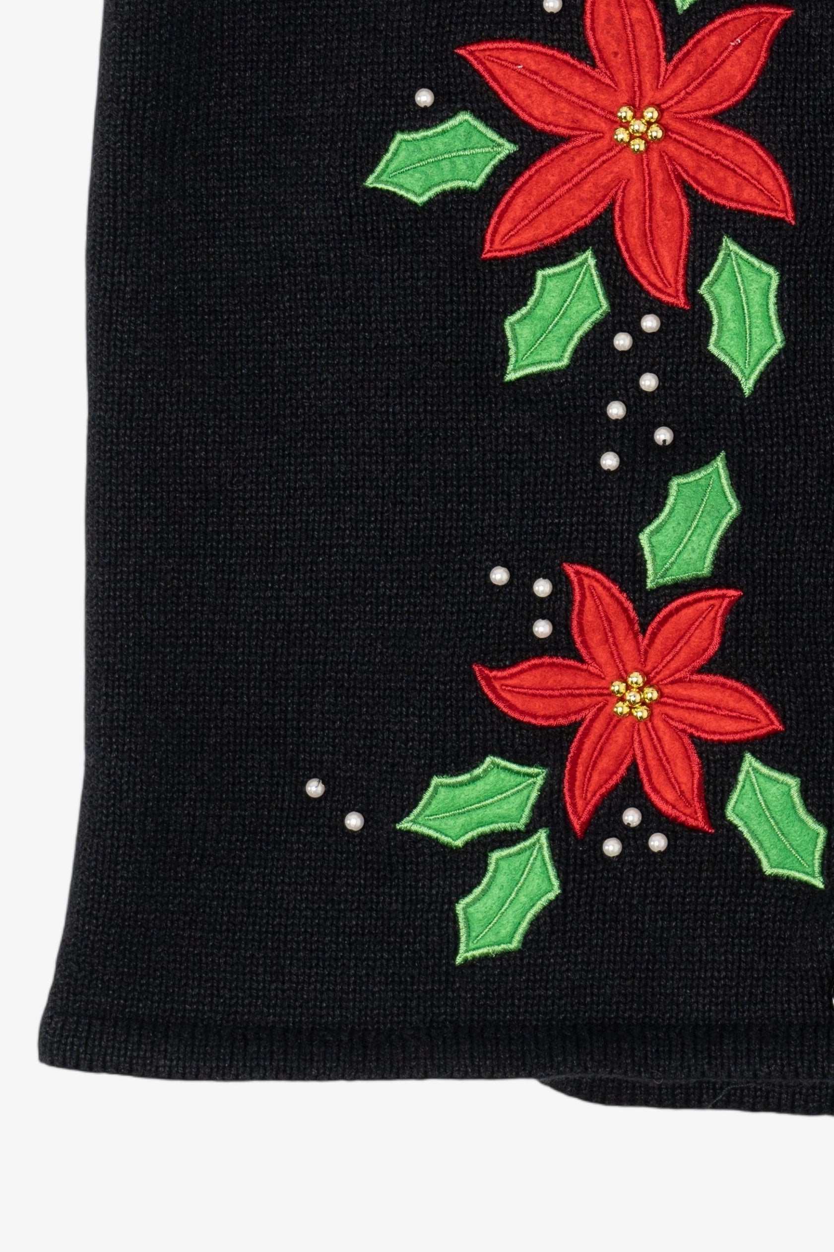 Vintage Black Crystal Kobe Poinsettias Ugly Christmas Vest (1990s)