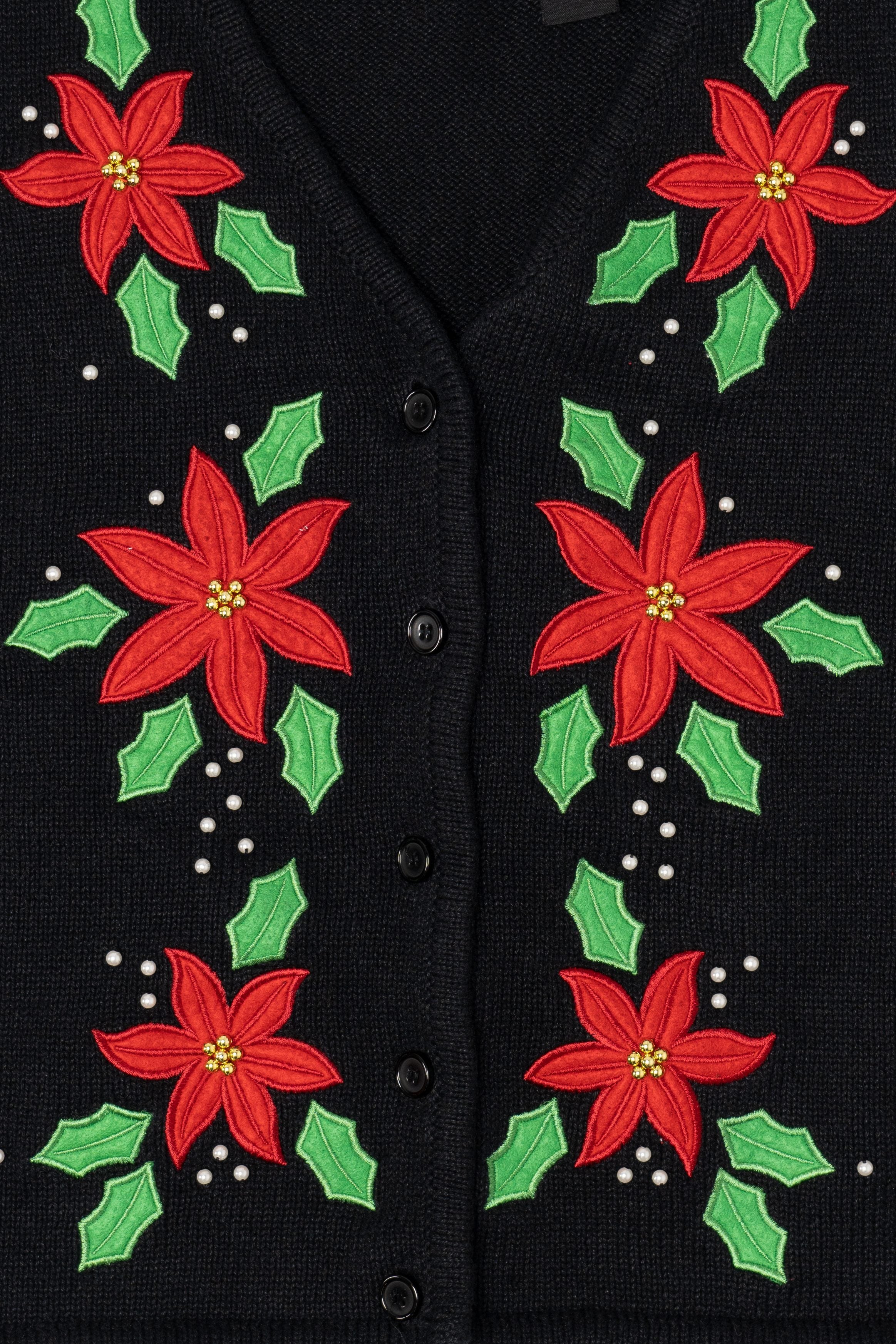 Vintage Black Crystal Kobe Poinsettias Ugly Christmas Vest (1990s)