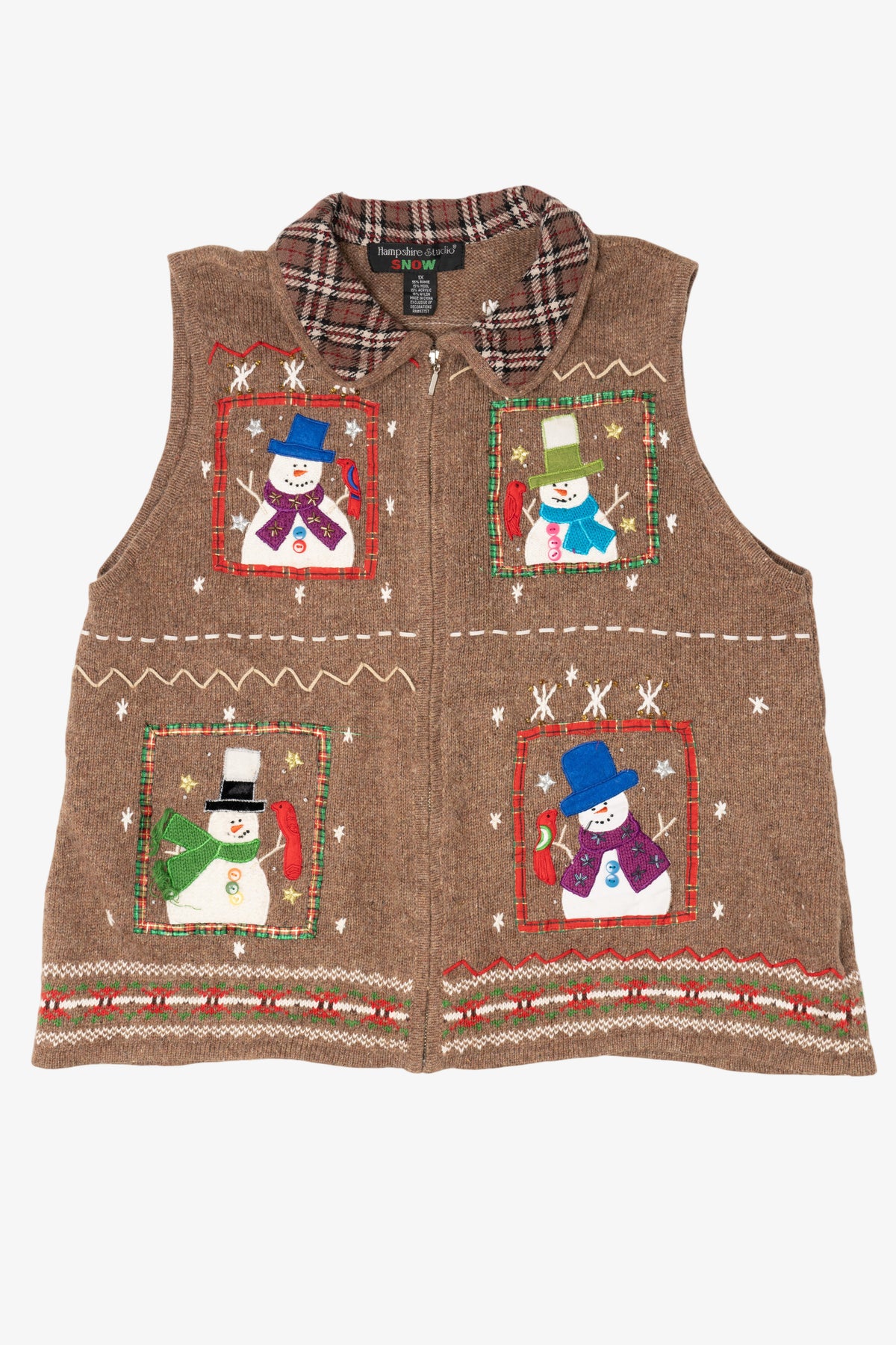 Vintage Beige Hampshire Studio Snowmen Ugly Christmas Vest (1990s)