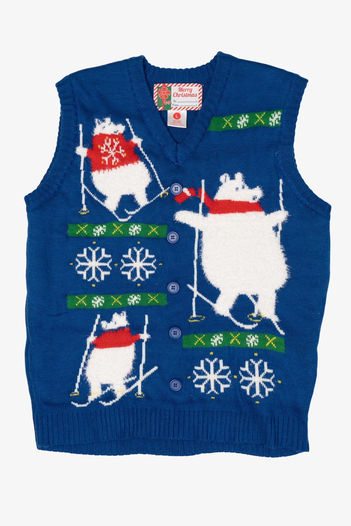 Blue Polar Bears Skiing Ugly Christmas Vest (2010s)