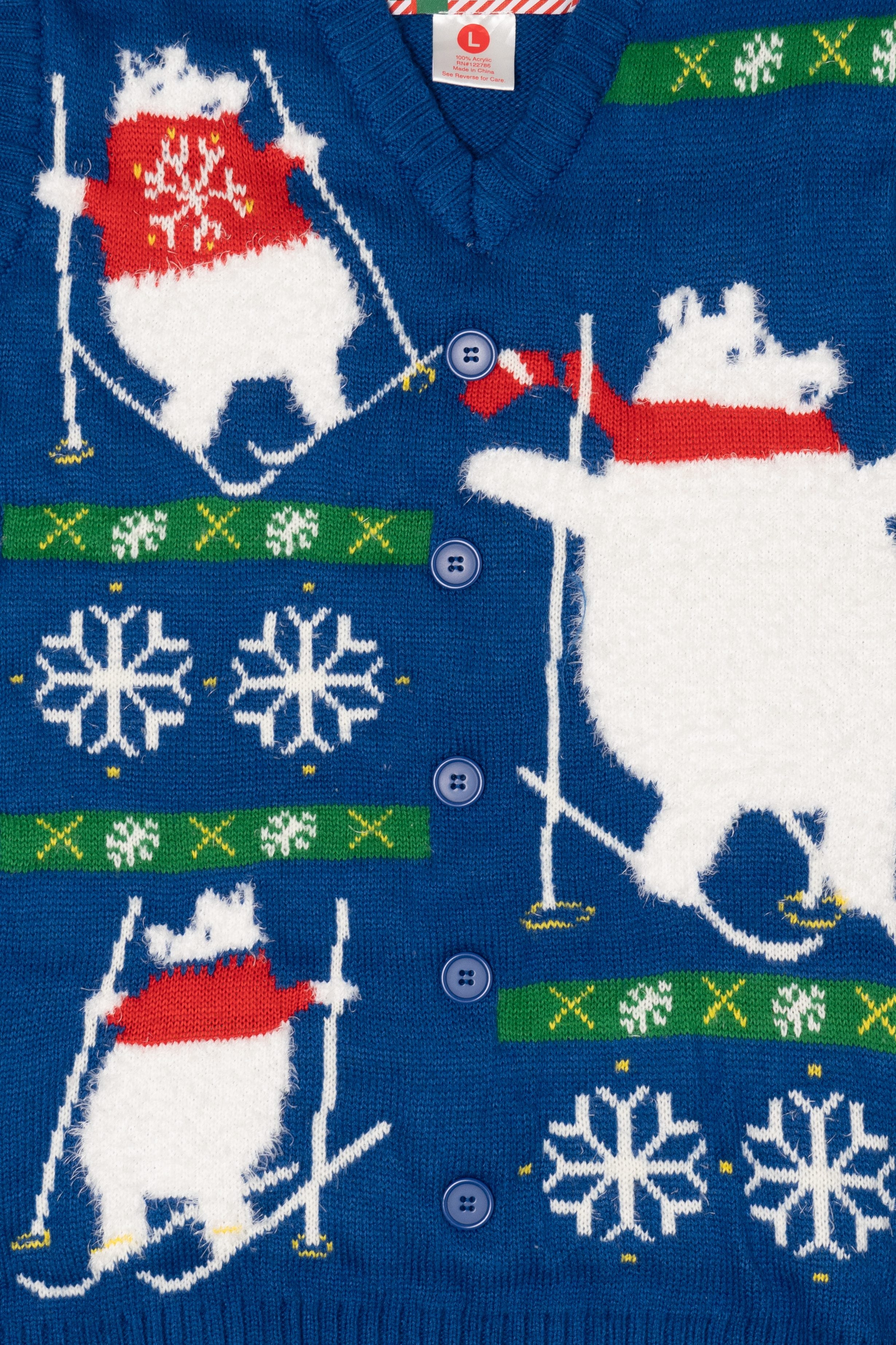 Blue Polar Bears Skiing Ugly Christmas Vest (2010s)