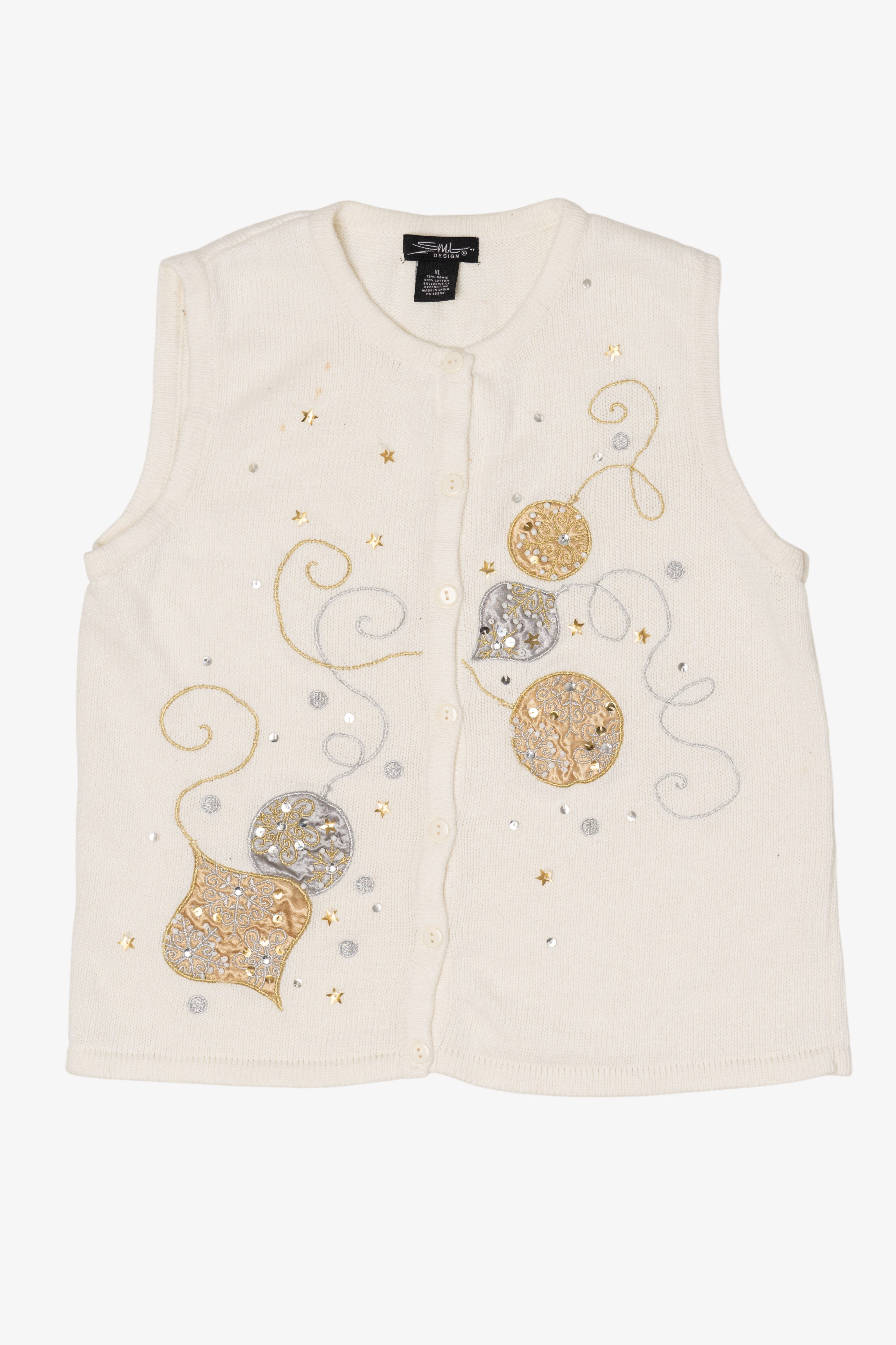 Vintage White SML Design Ornaments Christmas Vest (1990s)