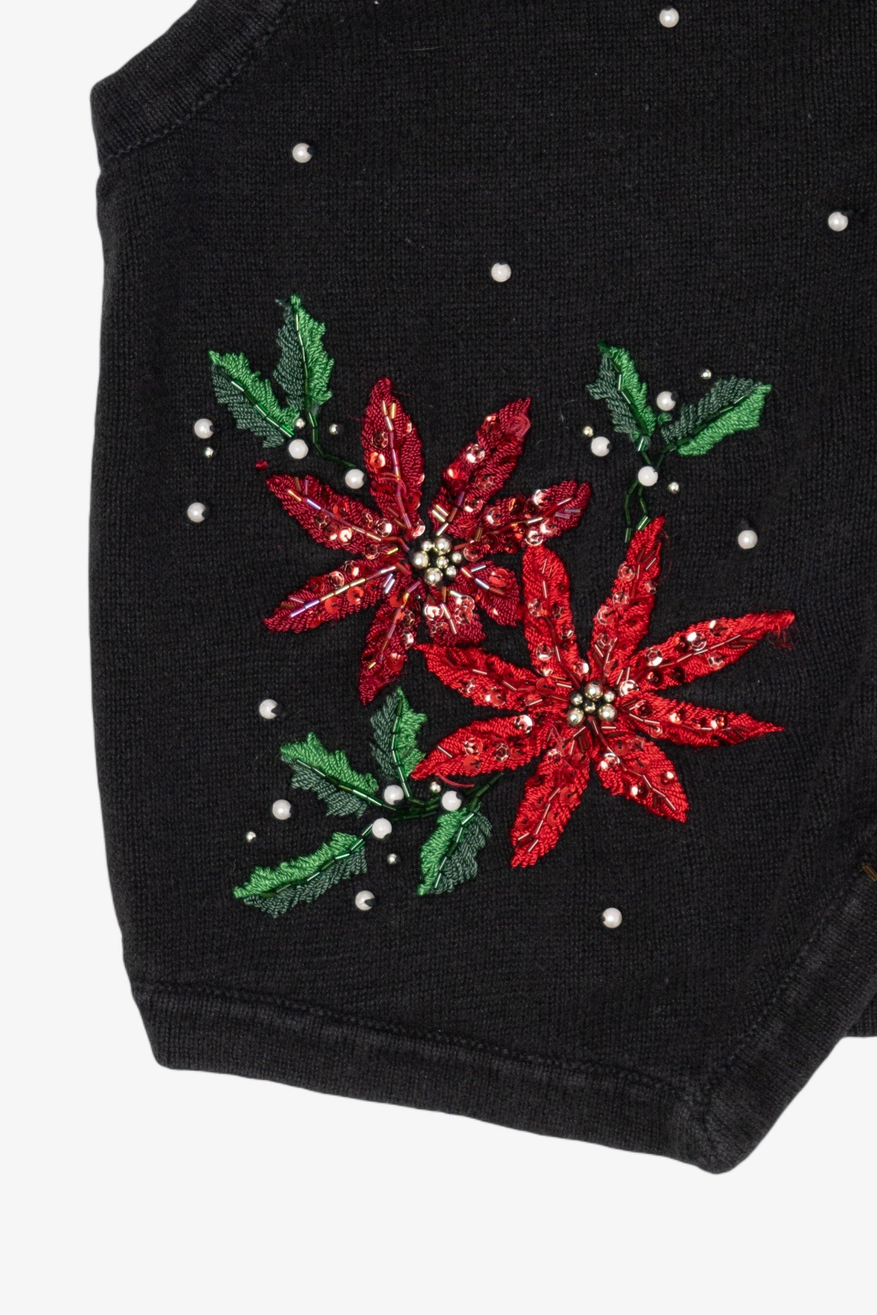Vintage Black Ohi Poinsettias Ugly Christmas Vest (1990s)