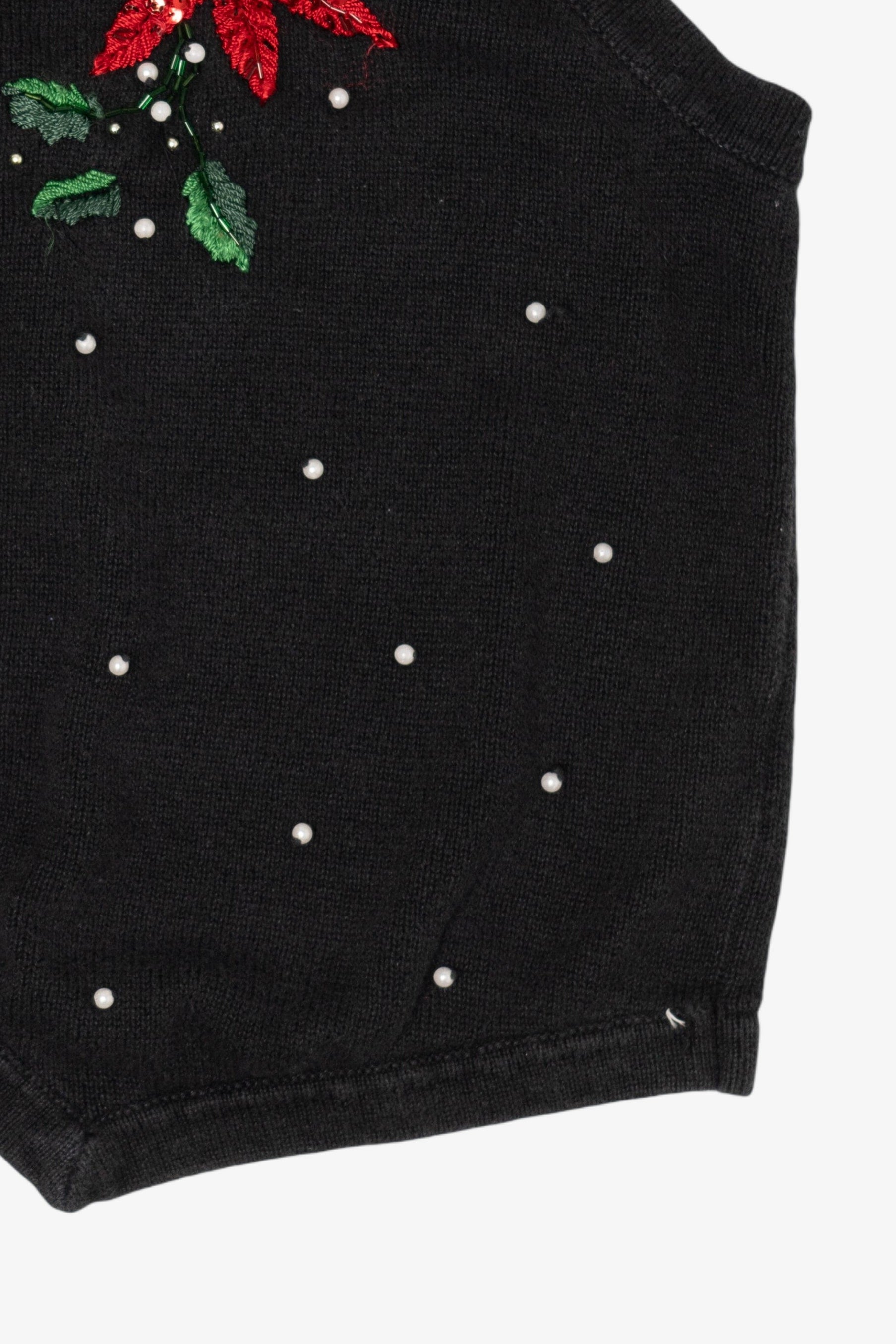 Vintage Black Ohi Poinsettias Ugly Christmas Vest (1990s)